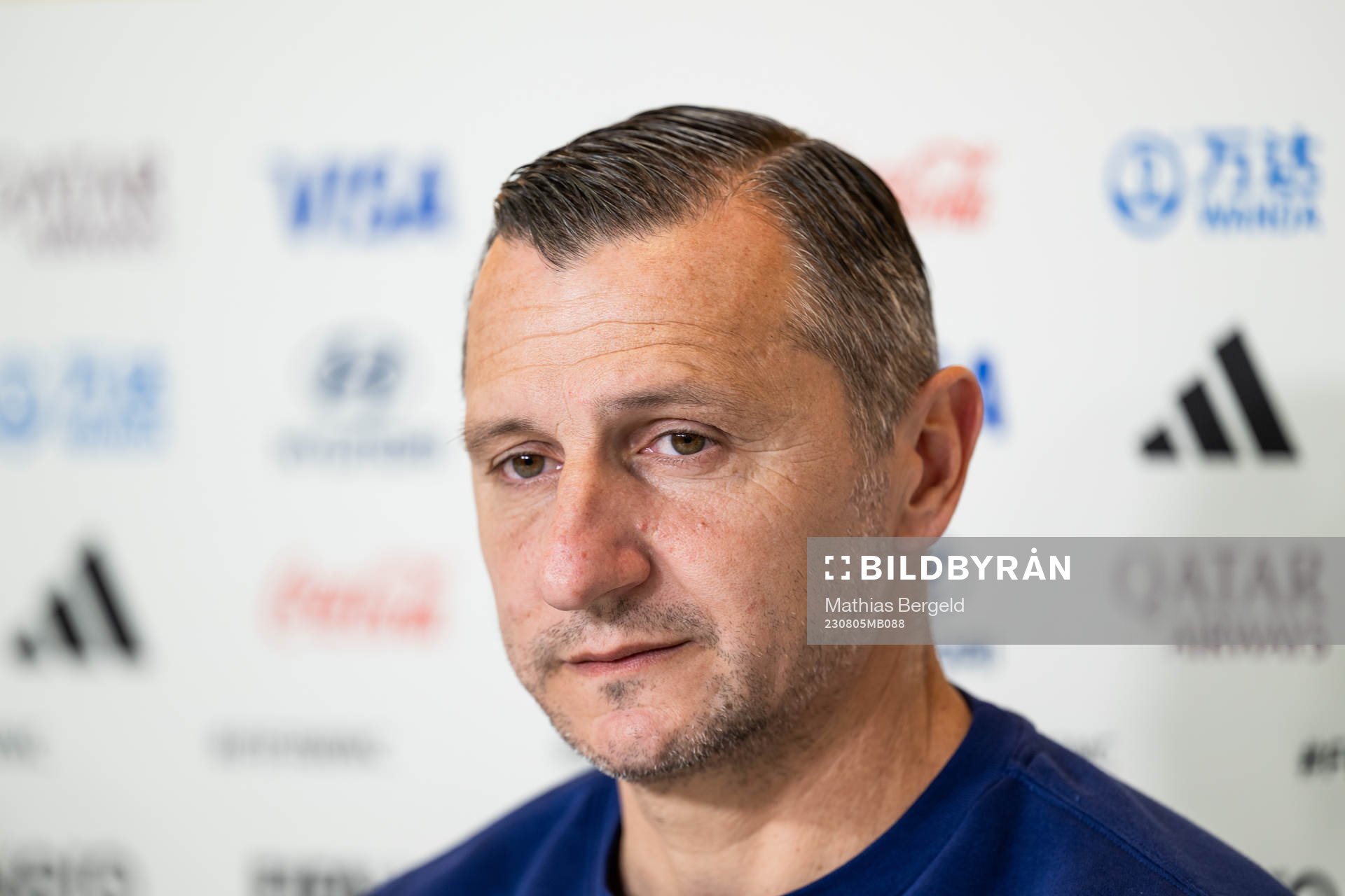 Head coach Vlatko Andonovski at a press conference with the