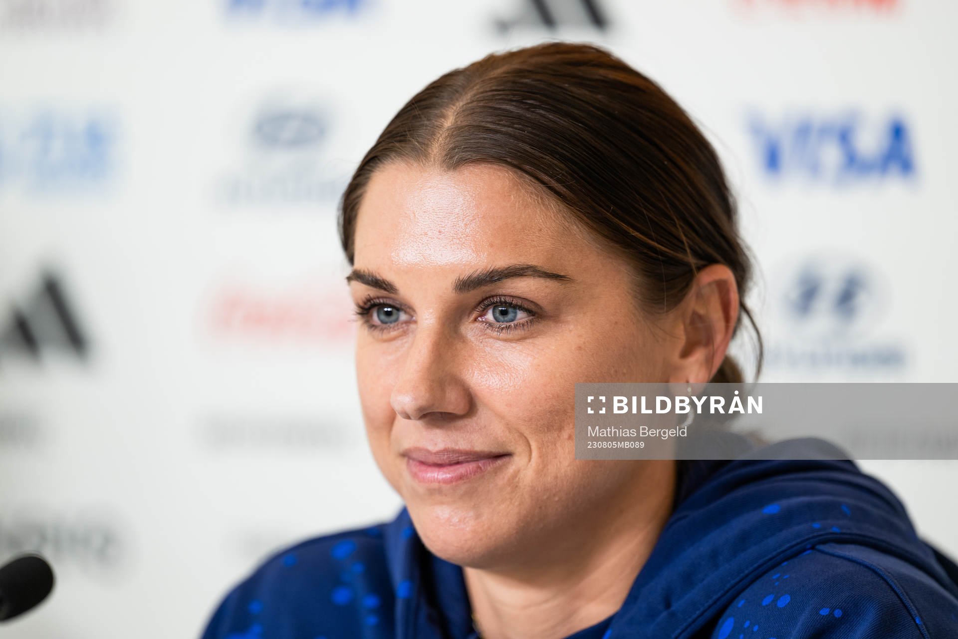 Alex Morgan at a press conference with the women's national