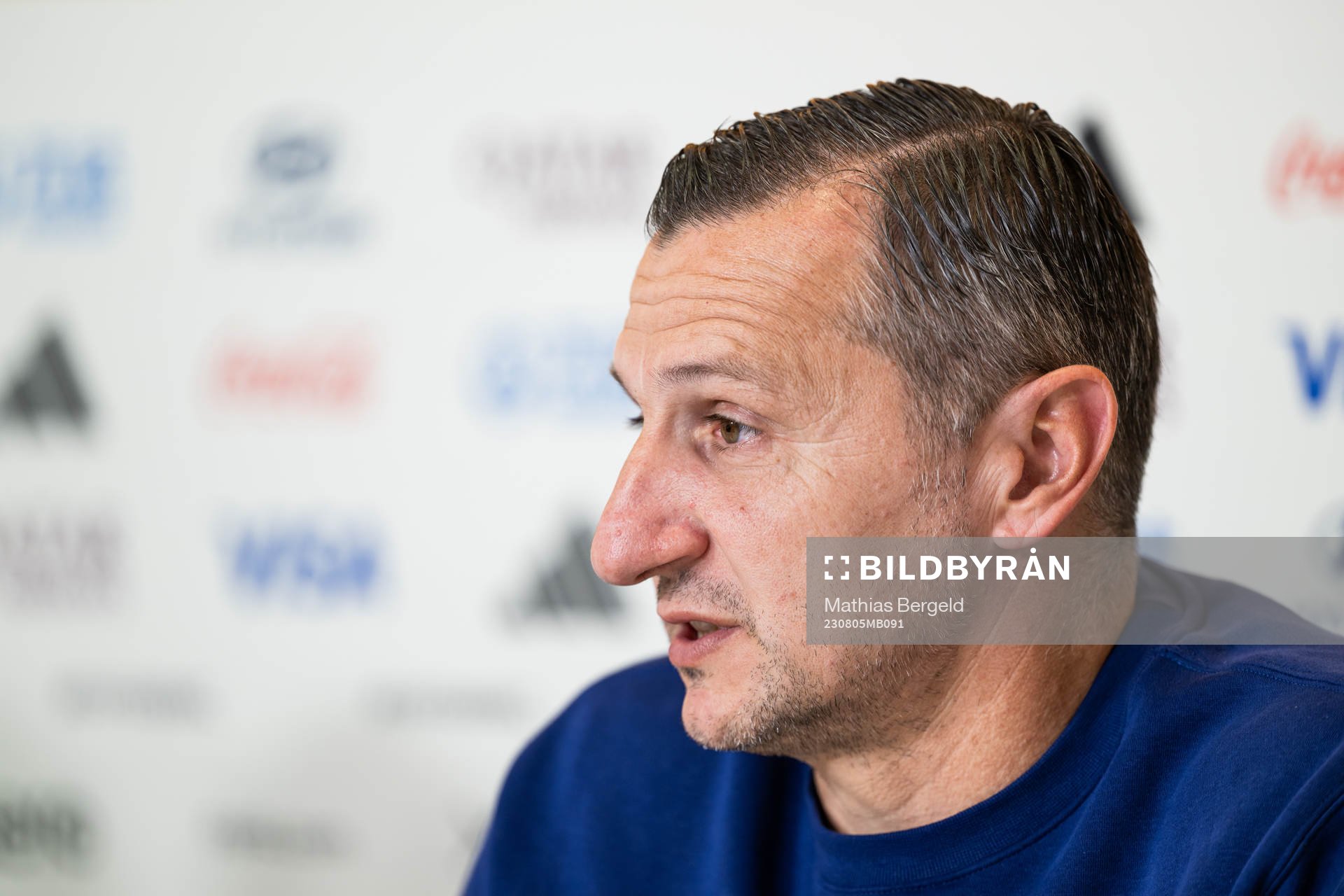 Head coach Vlatko Andonovski at a press conference with the