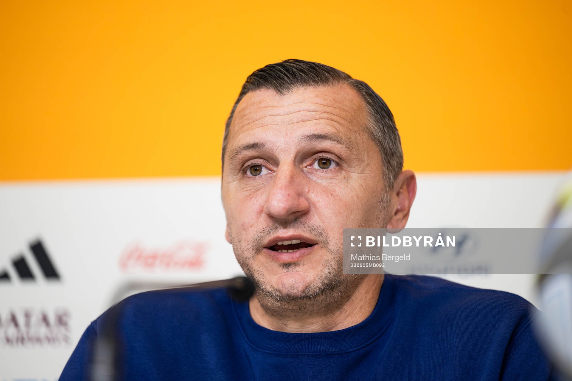 Head coach Vlatko Andonovski at a press conference with the