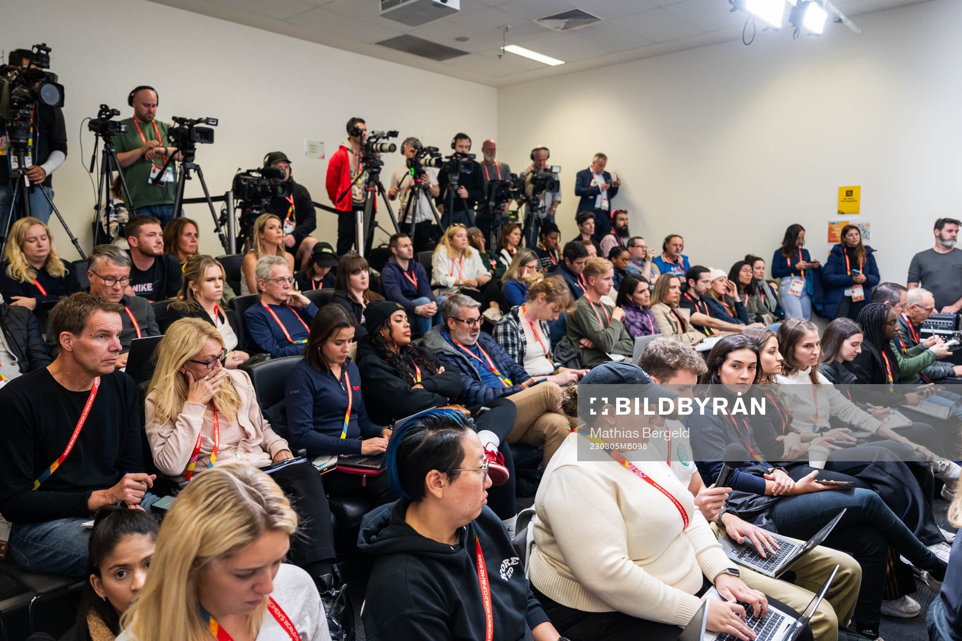 Journalists at a press conference with the women's national