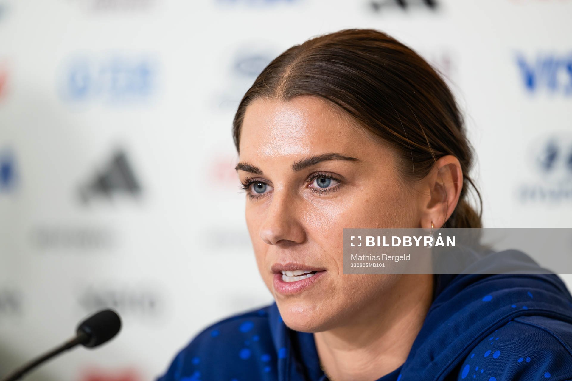 Alex Morgan at a press conference with the women's national