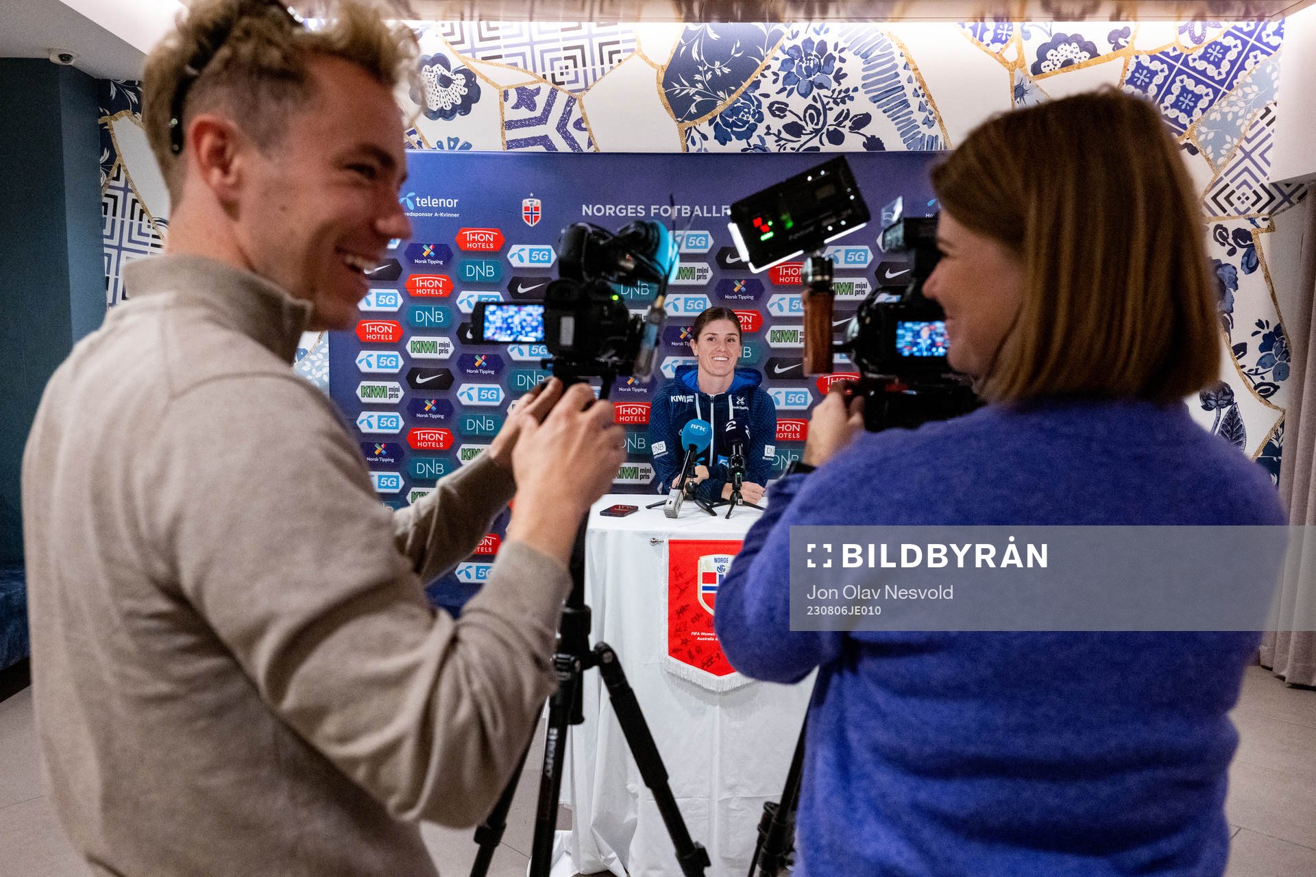 Maren Mjelde of Norway at a press conference