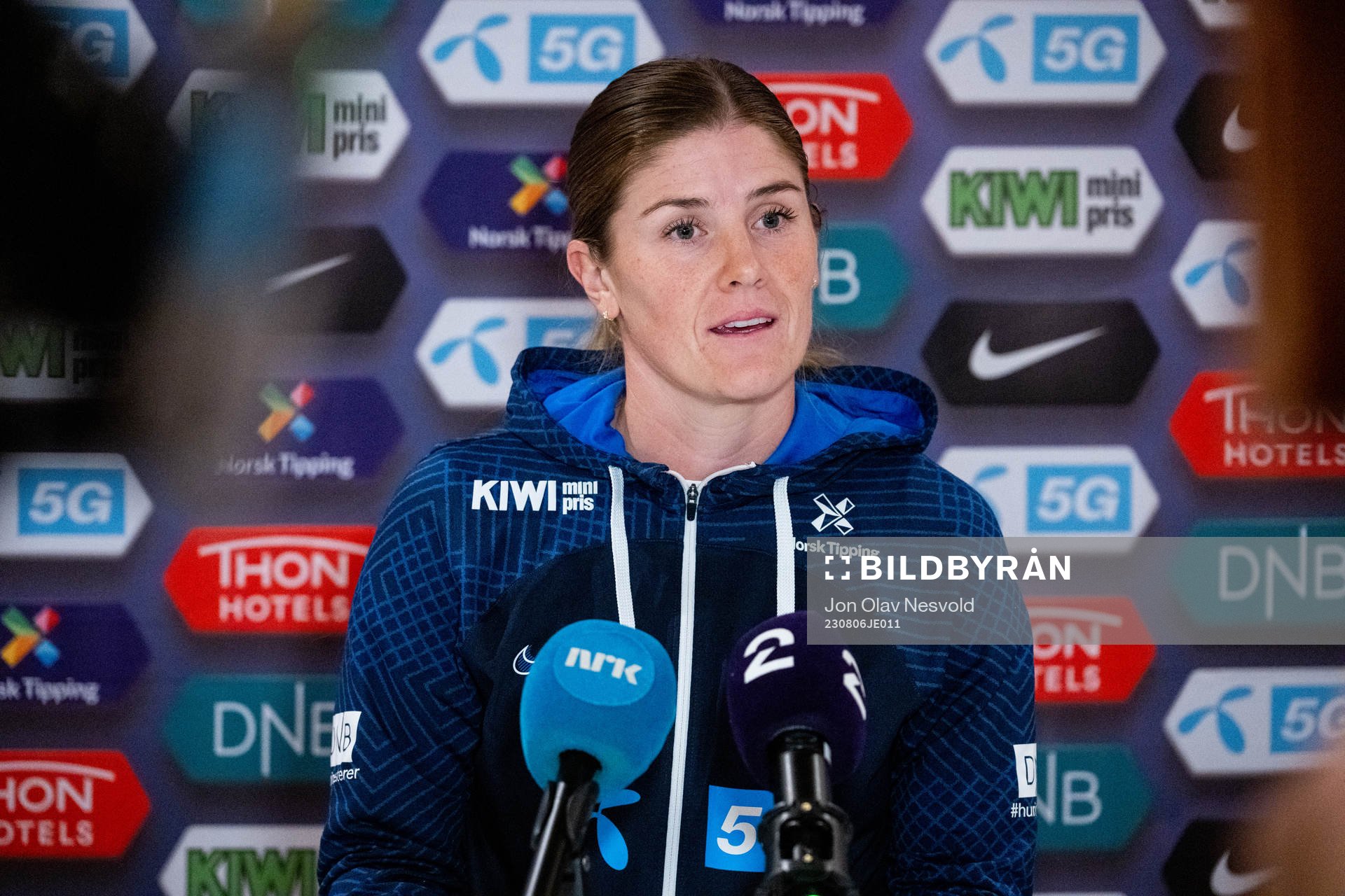 Maren Mjelde of Norway at a press conference