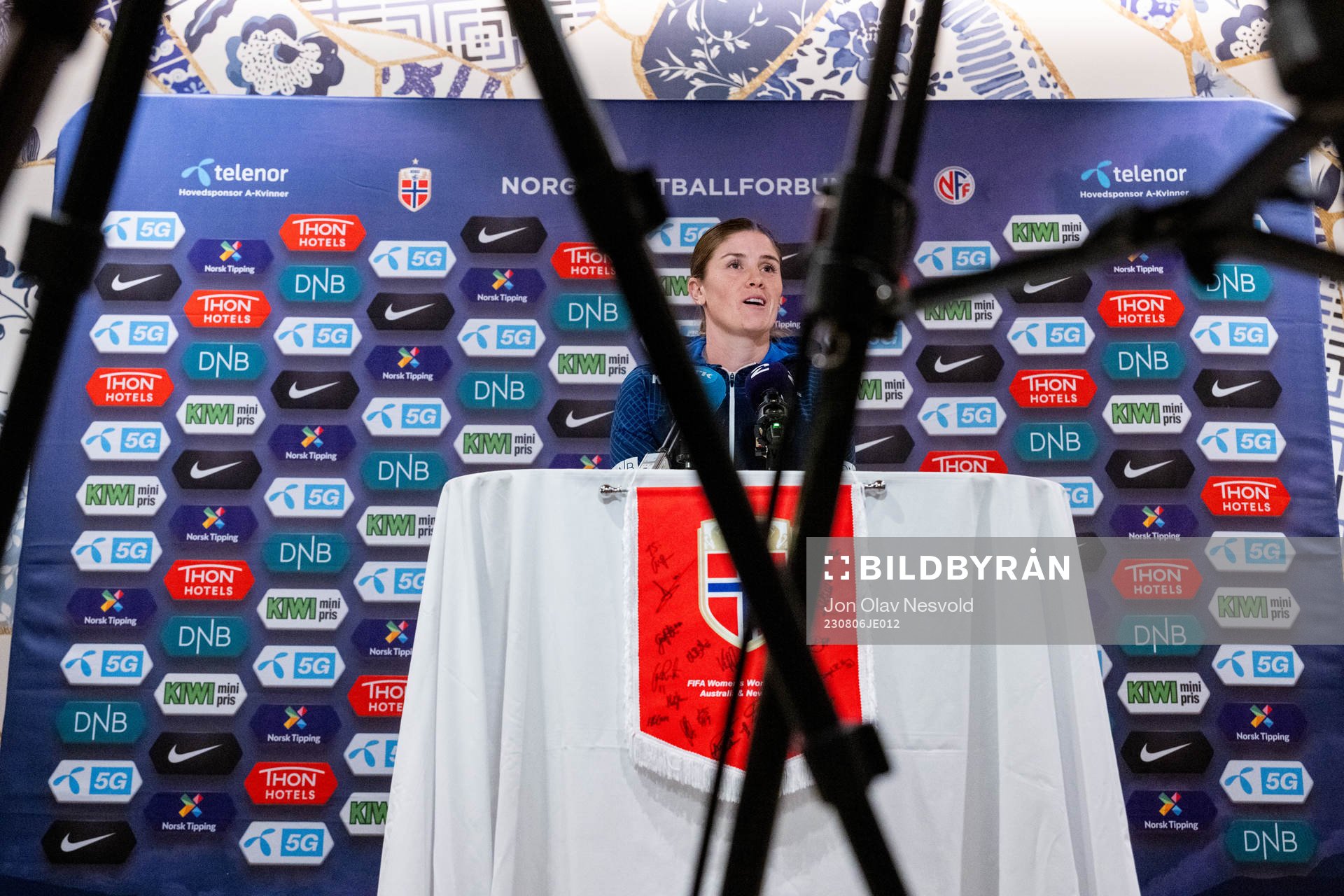Maren Mjelde of Norway at a press conference