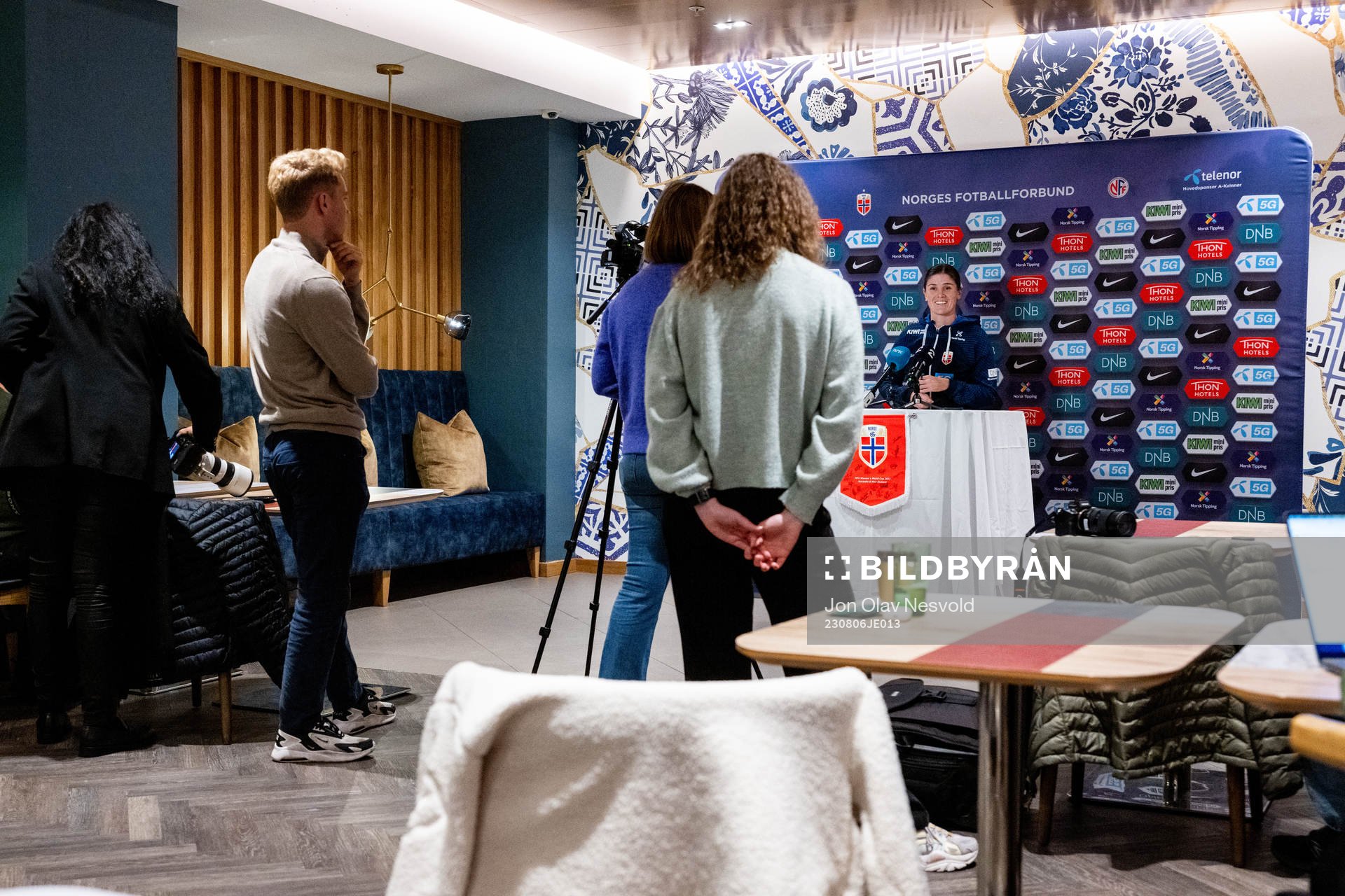Maren Mjelde of Norway at a press conference