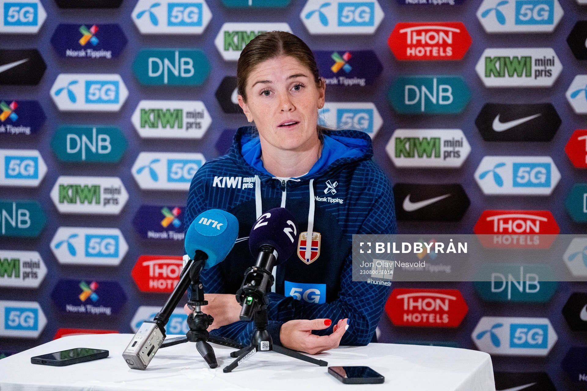 Maren Mjelde of Norway at a press conference