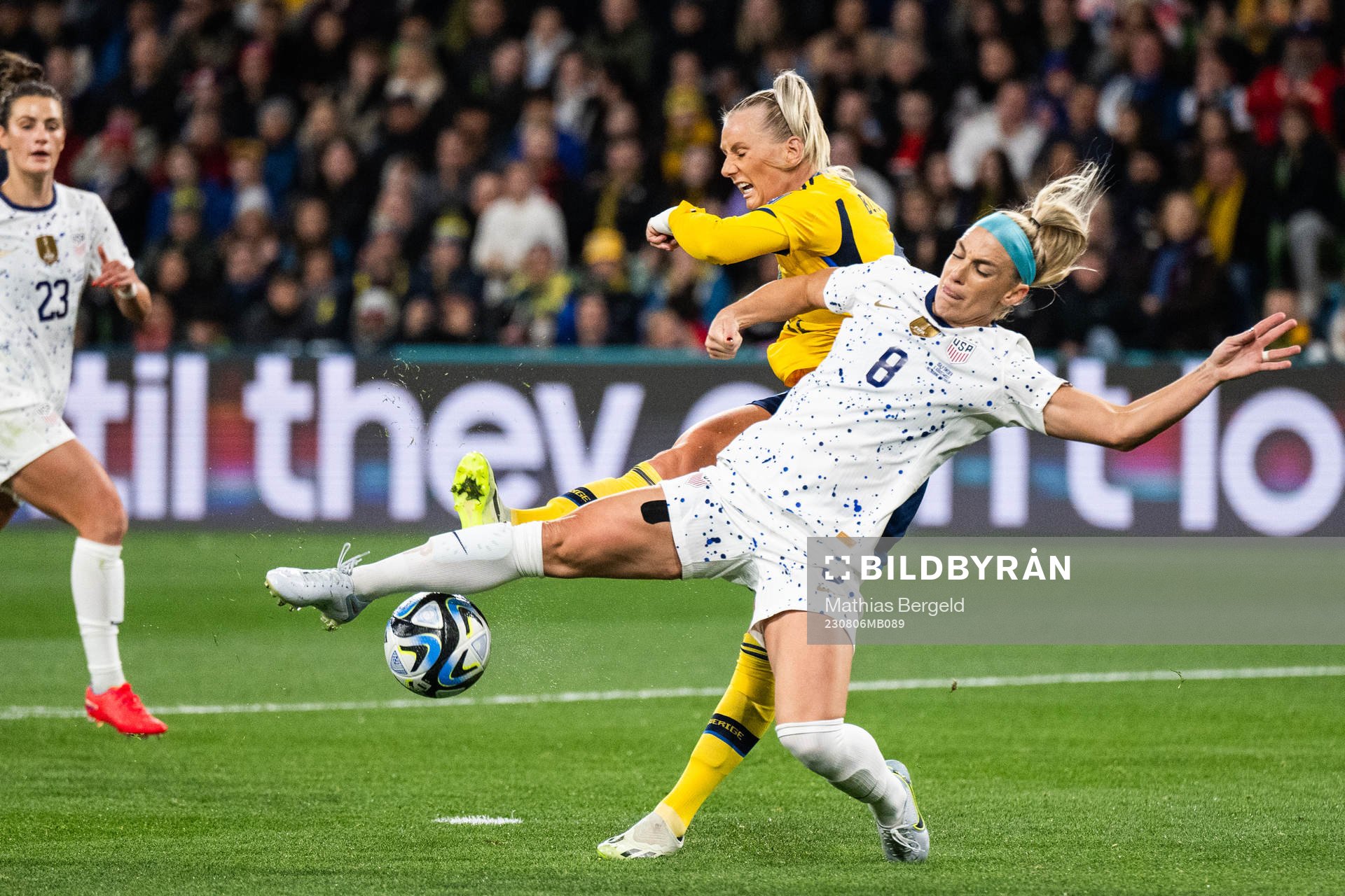 Stina Blackstenius of Sweden and Julie Ertz of USA