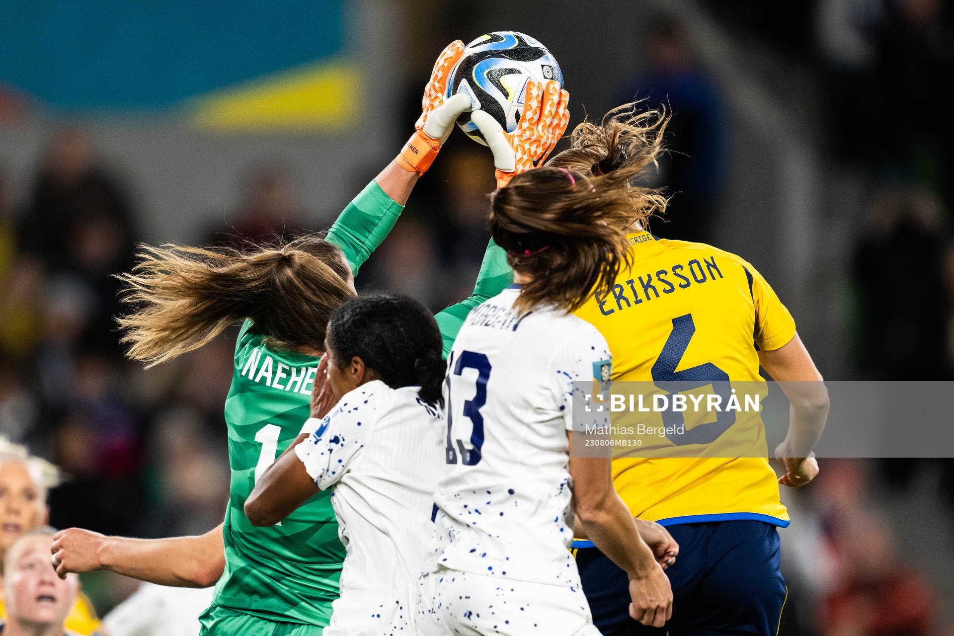 Goalkeeper Alyssa Naeher of USA and Magdalena Eriksson of