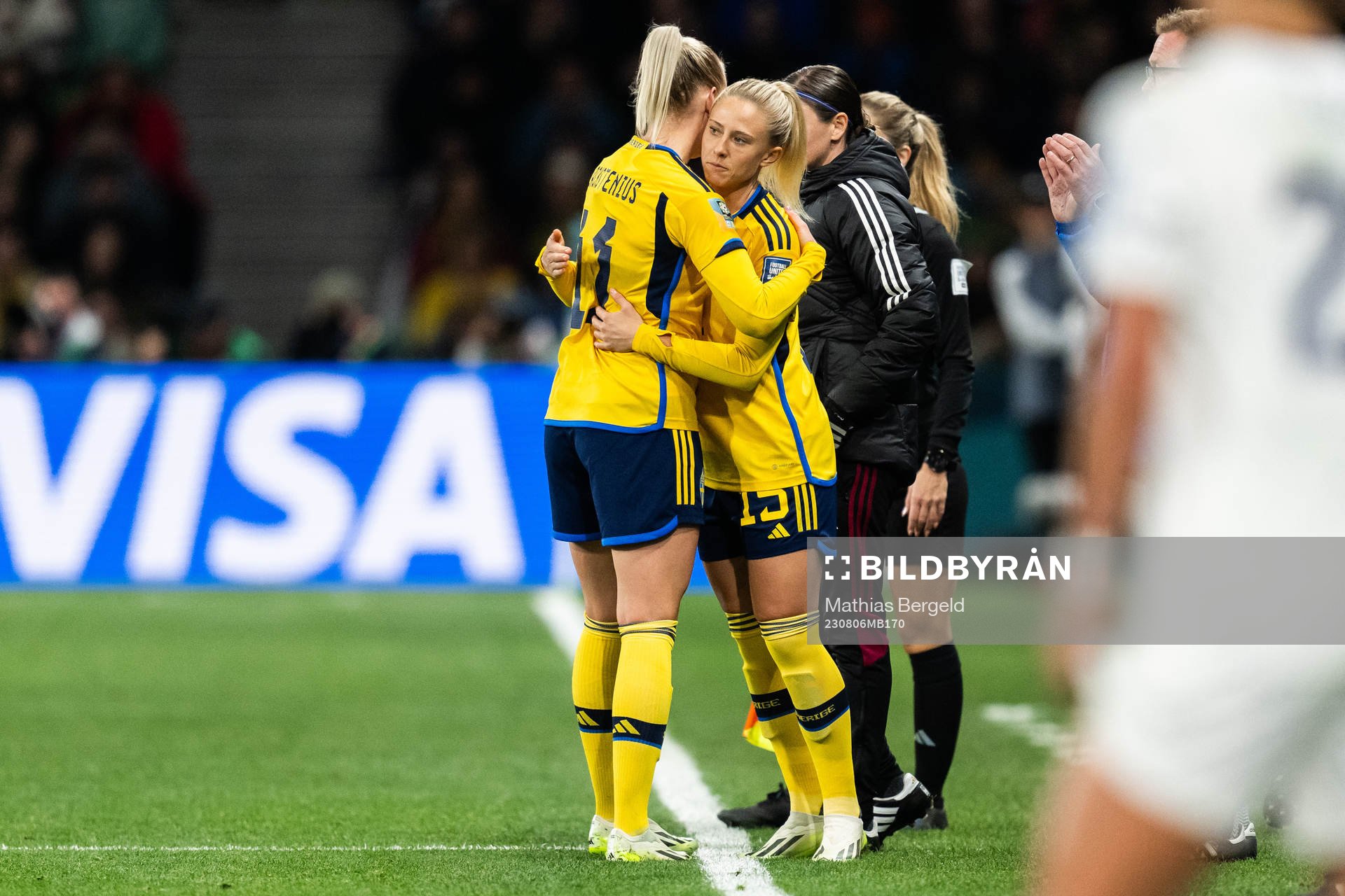 Stina Blackstenius changes with Rebecka Blomqvist of Sweden