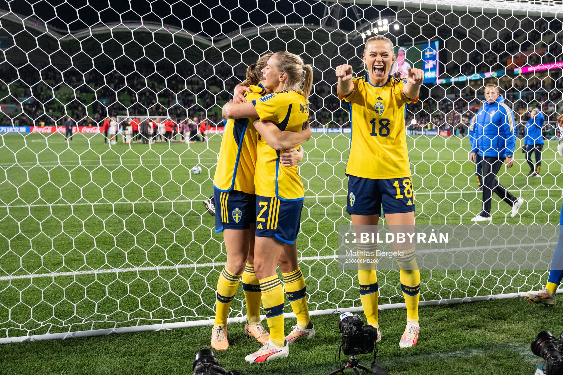 Jonna Andersson and Fridolina Rolfö of Sweden celebrate