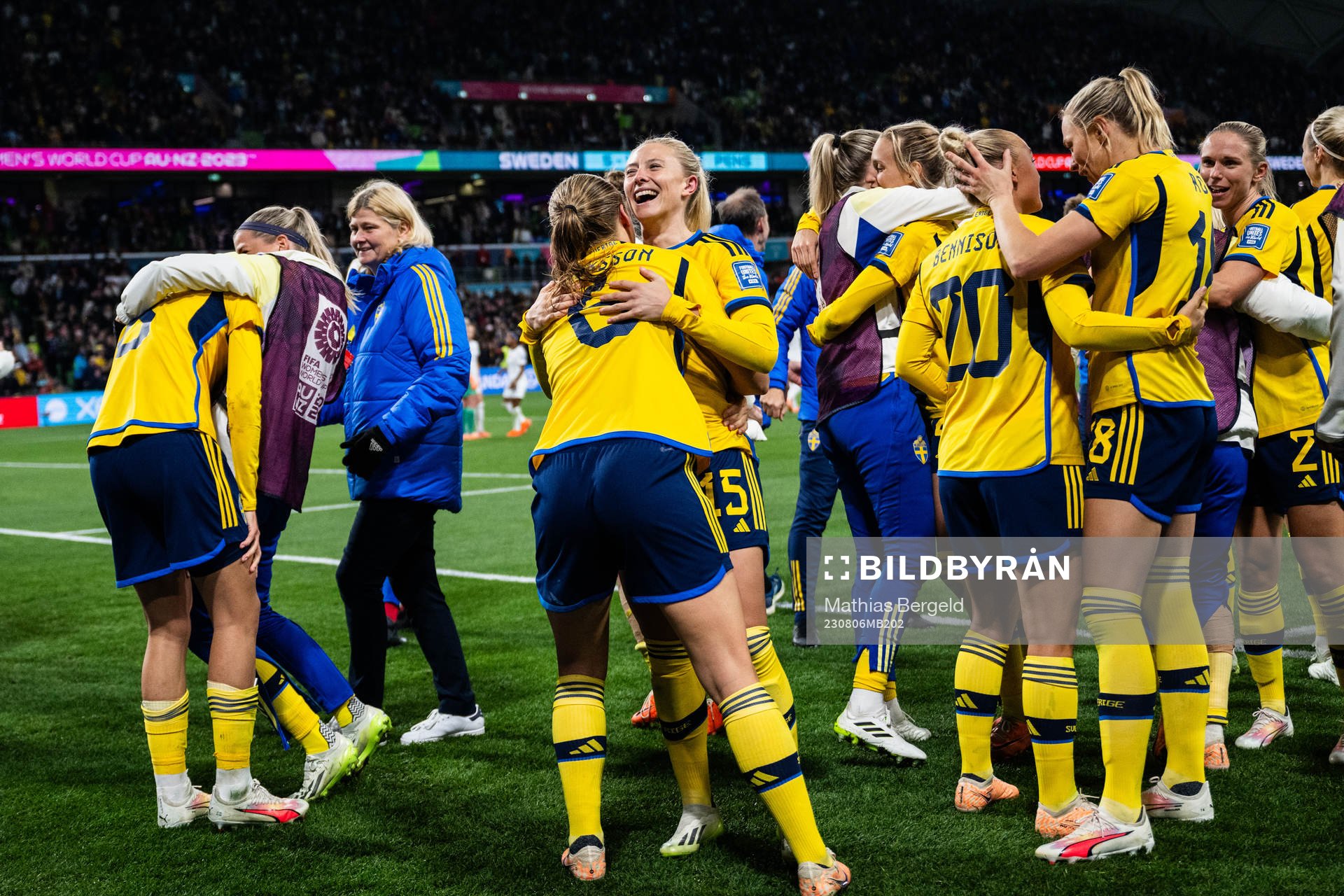 Magdalena Eriksson and Rebecka Blomqvist celebrate