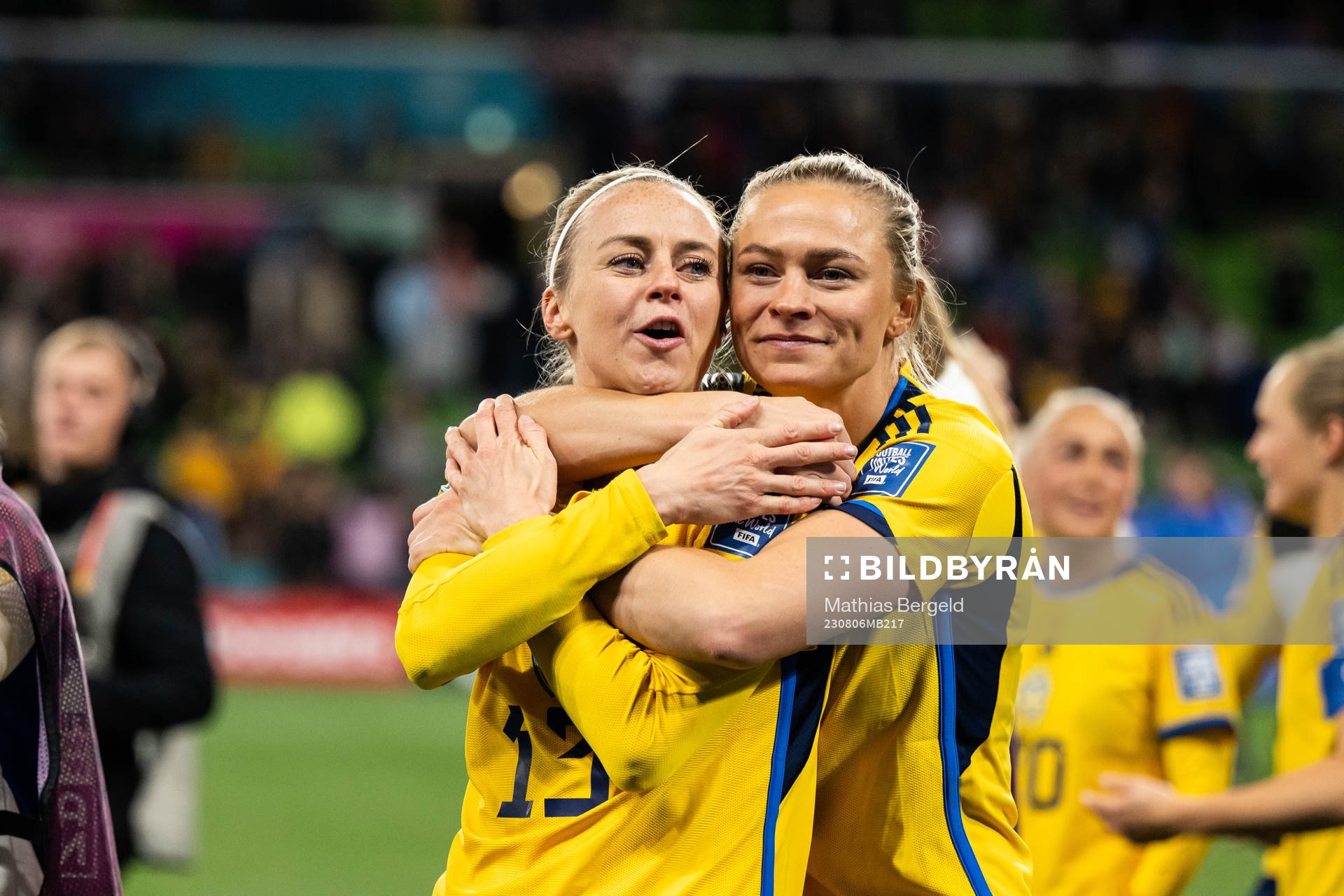 Amanda Ilestedt and Fridolina Rolfö of Sweden celebrate