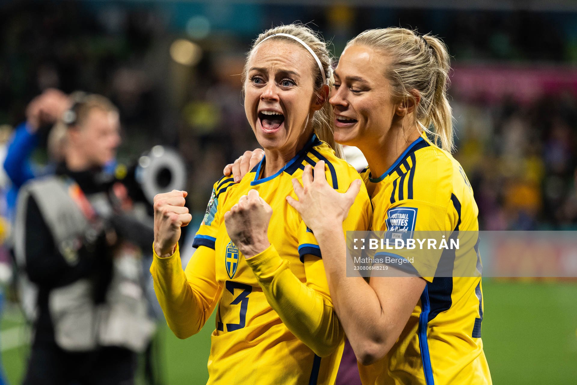 Amanda Ilestedt and Fridolina Rolfö of Sweden celebrate