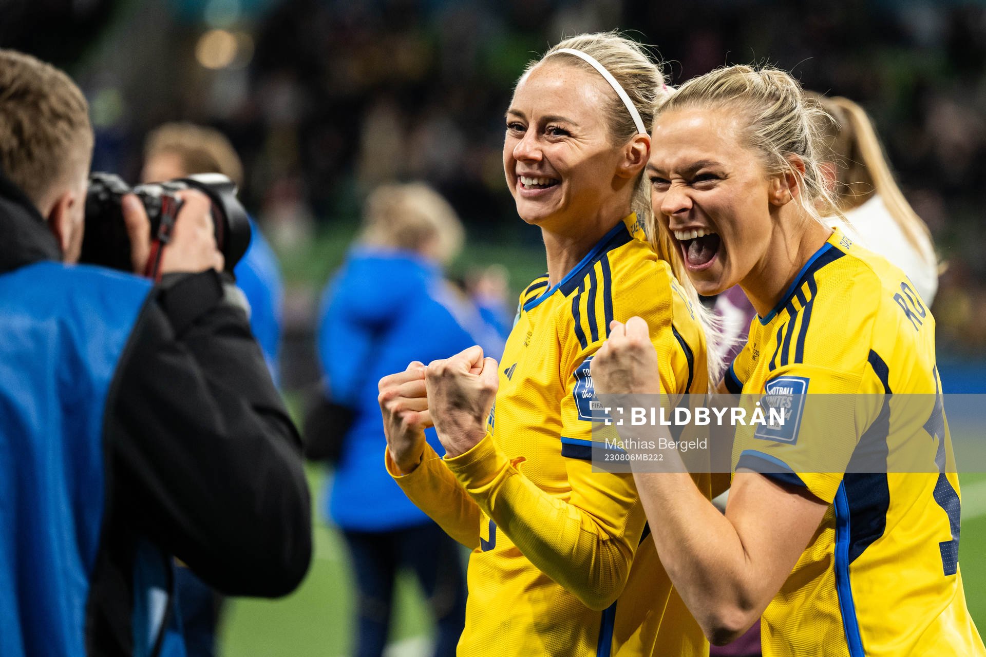 Amanda Ilestedt and Fridolina Rolfö of Sweden celebrate