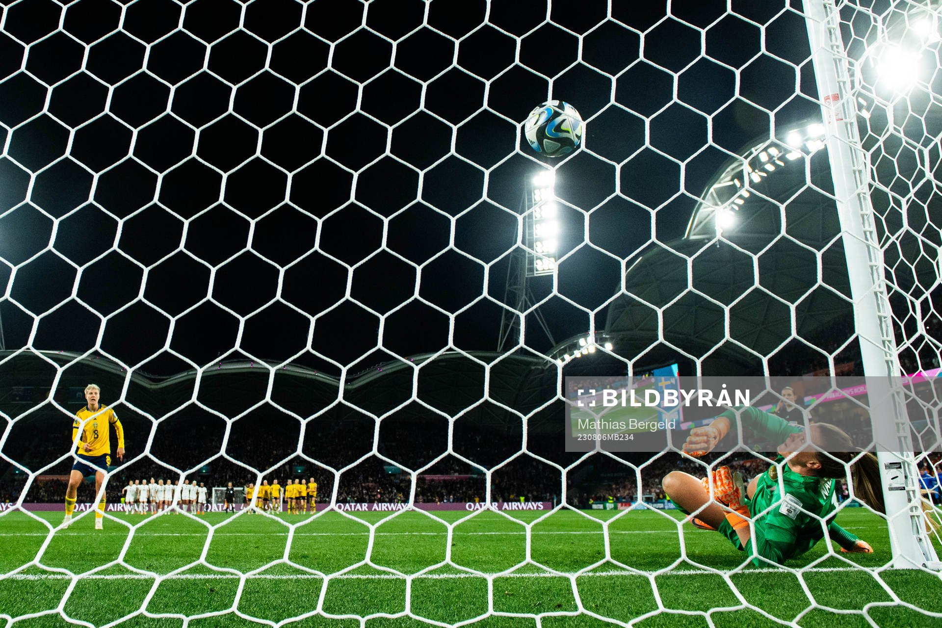 Lina Hurtig of Sweden scores the decisive goal behind
