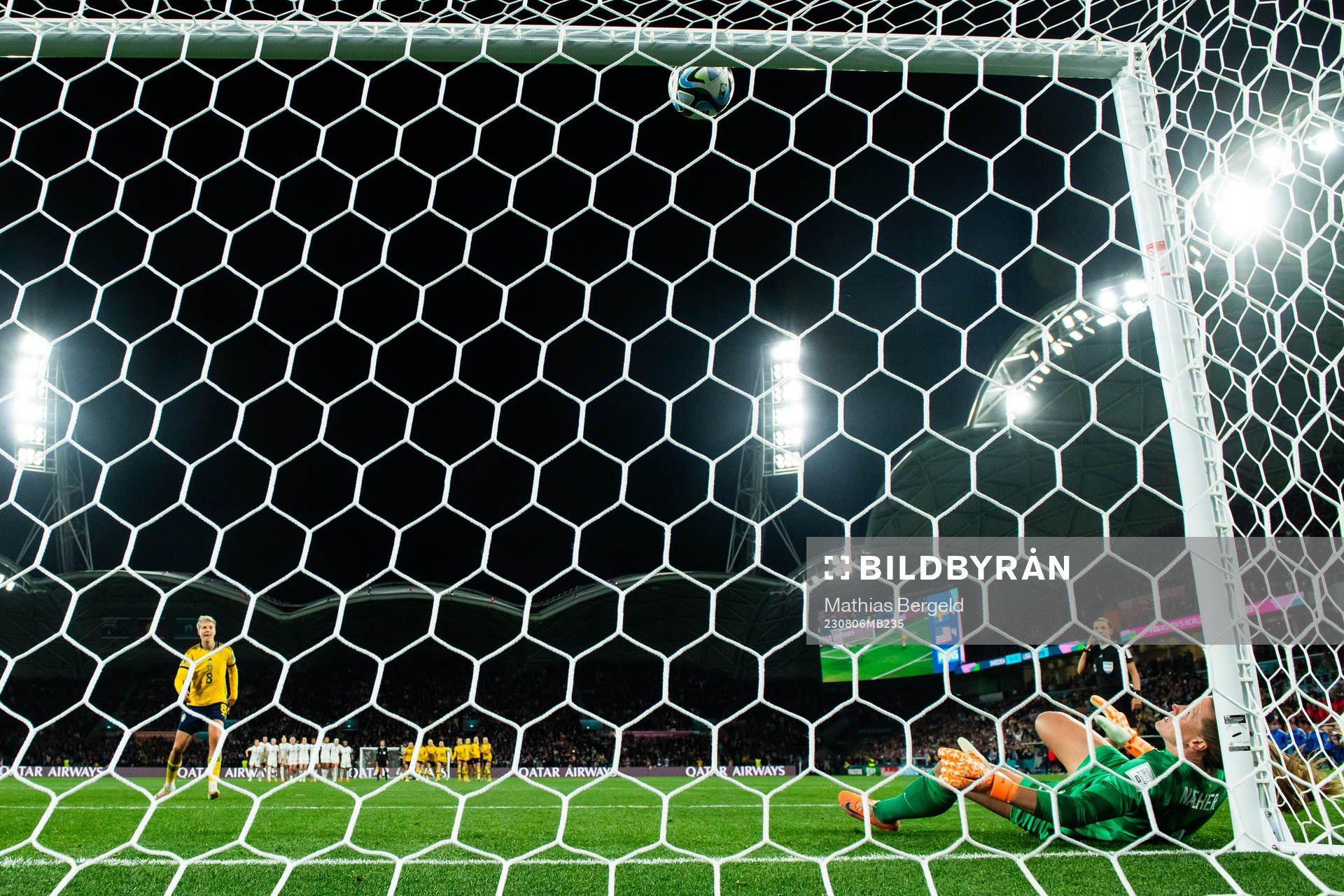 Lina Hurtig of Sweden scores the decisive goal behind