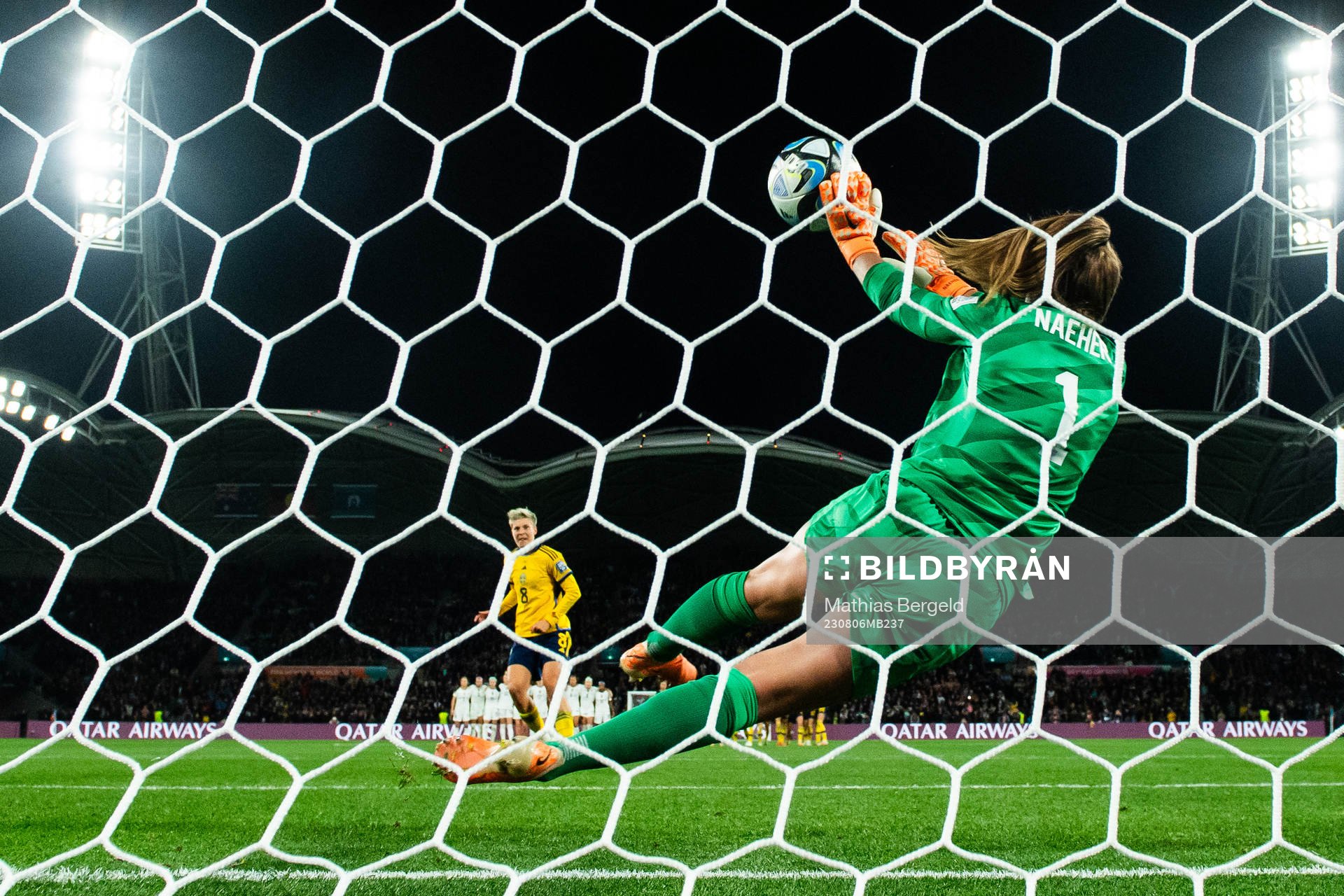 Lina Hurtig of Sweden scores the decisive goal behind