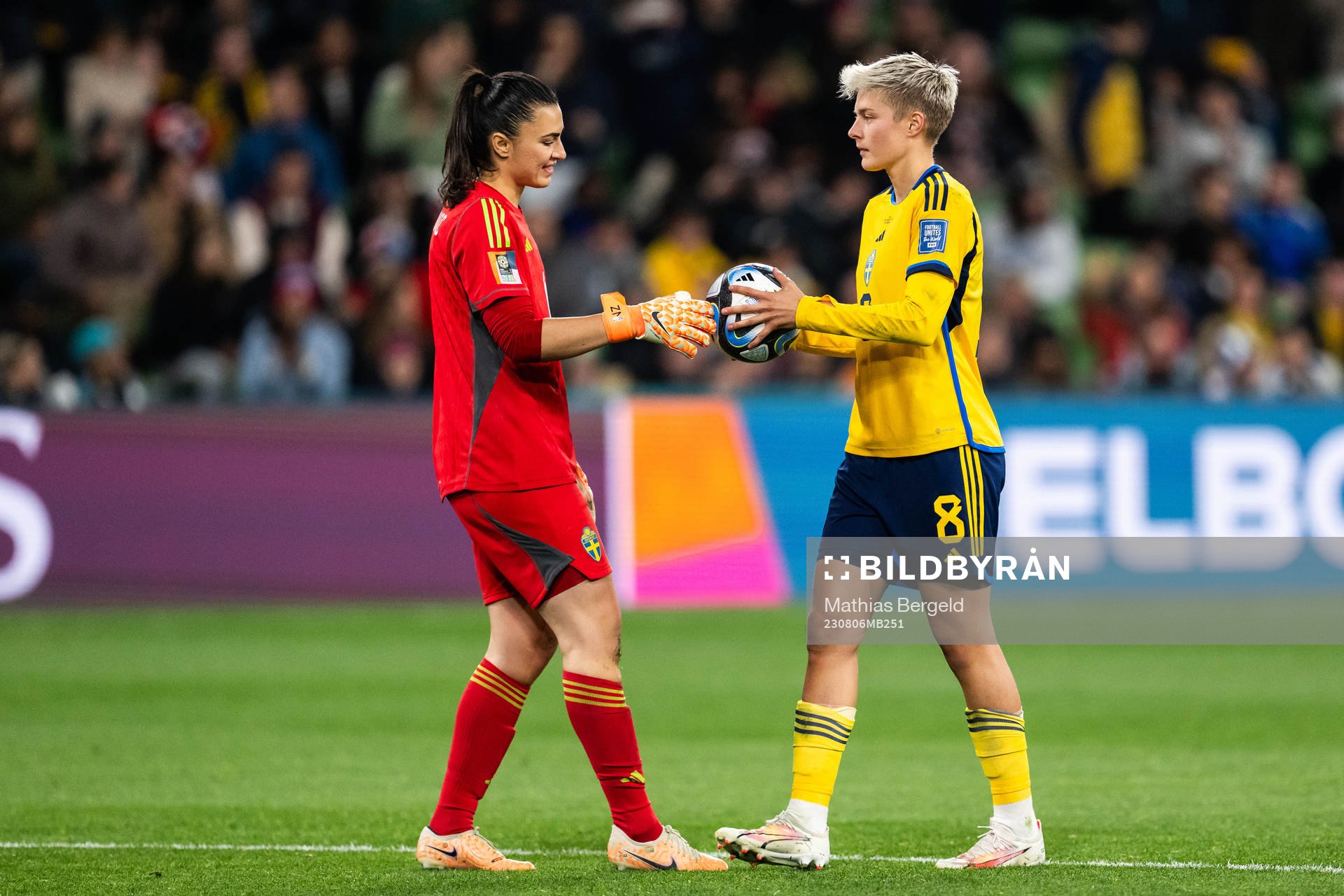 Goalkeeper Zecira Musovic and Lina Hurtig of Sweden