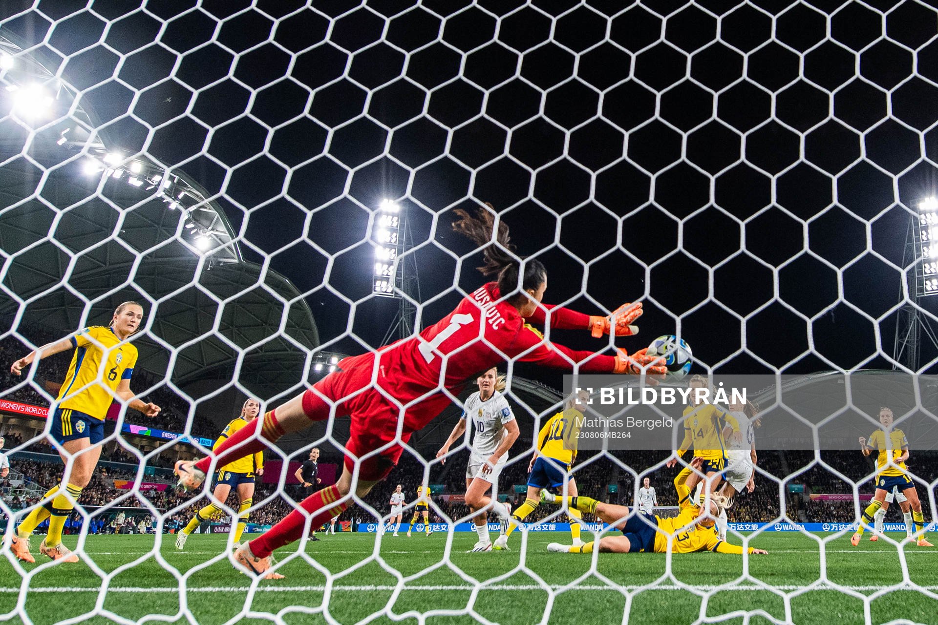 Goalkeeper Zecira Musovic of Sweden with a save
