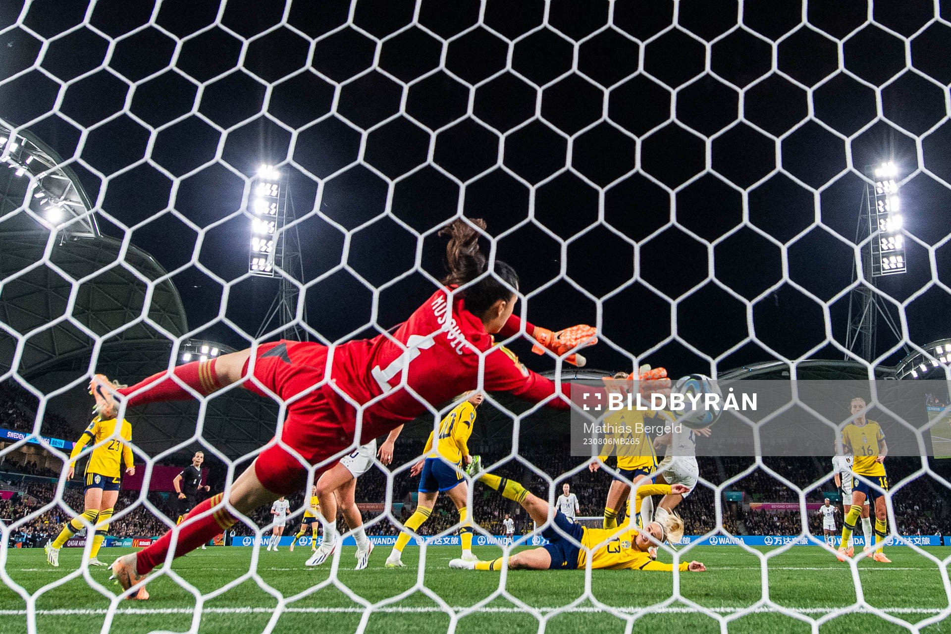 Goalkeeper Zecira Musovic of Sweden with a save