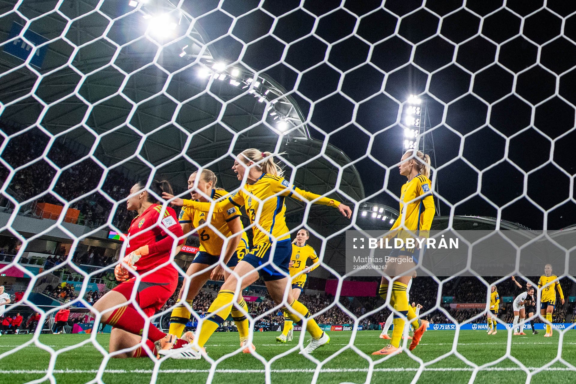 Goalkeeper Zecira Musovic of Sweden celebrates with