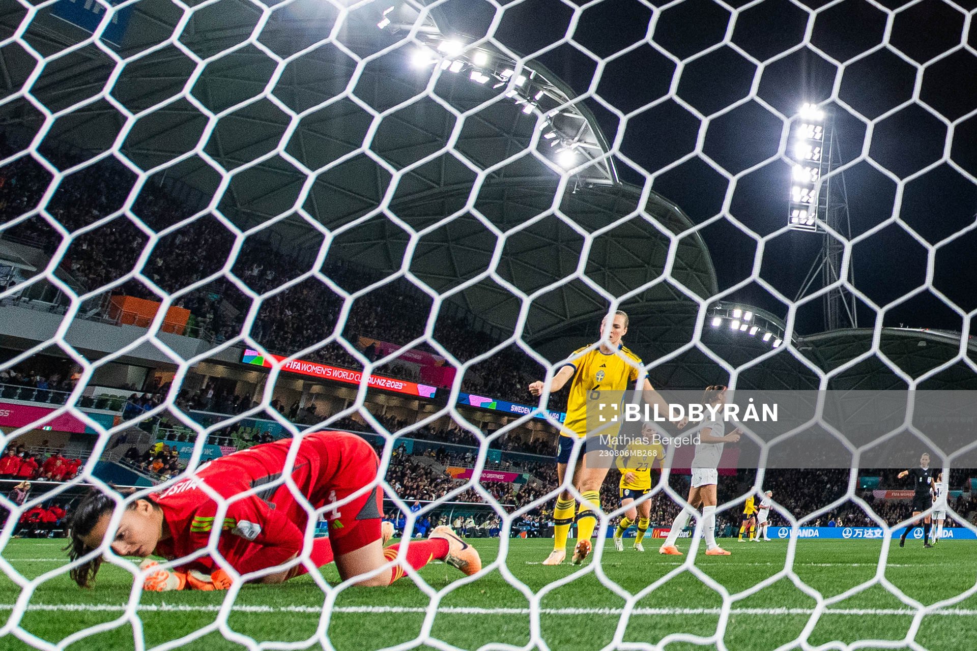 Goalkeeper Zecira Musovic of Sweden celebrates with