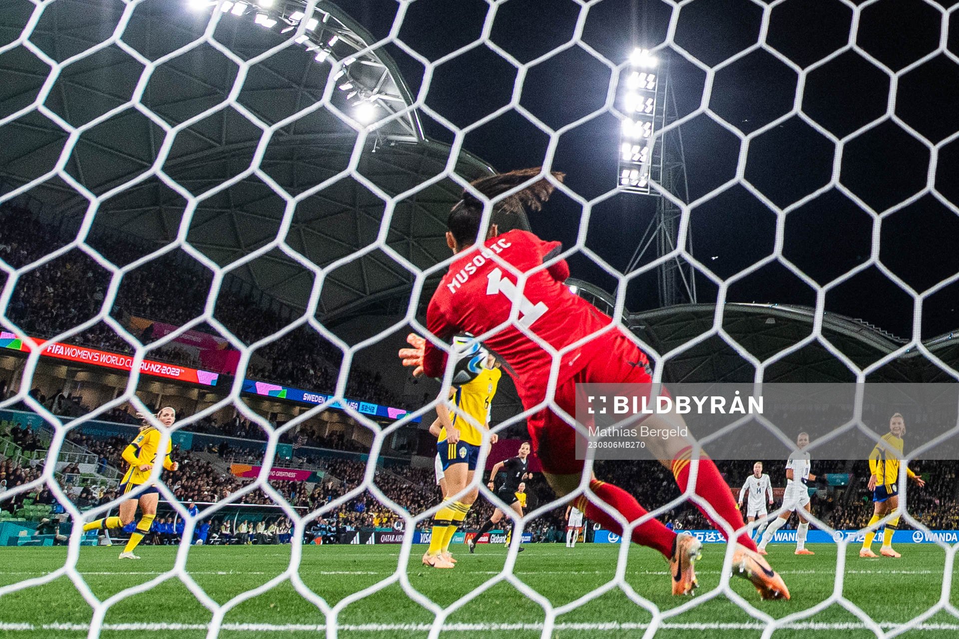 Goalkeeper Zecira Musovic of Sweden with a save
