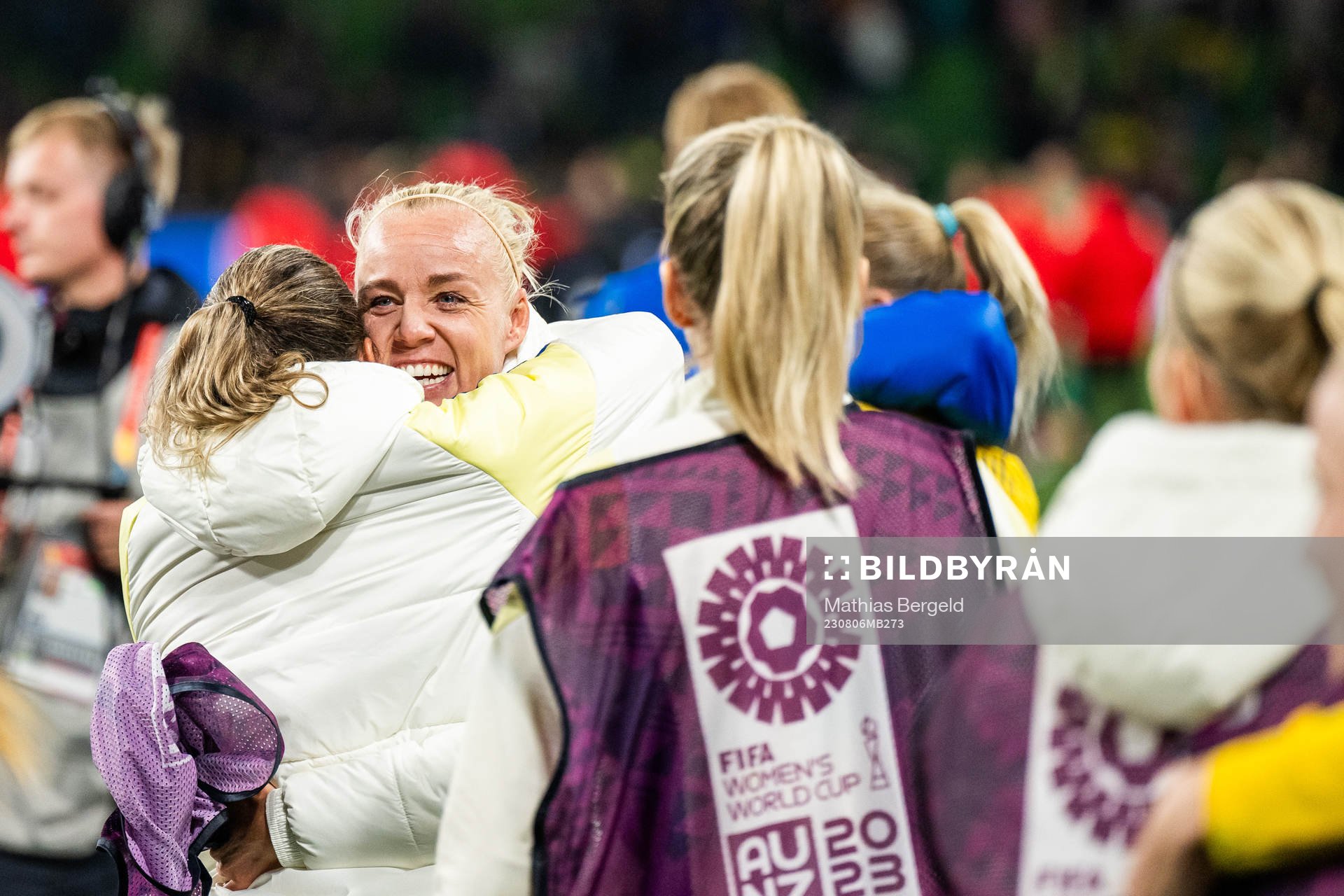Caroline Seger of Sweden celebrates with team mates