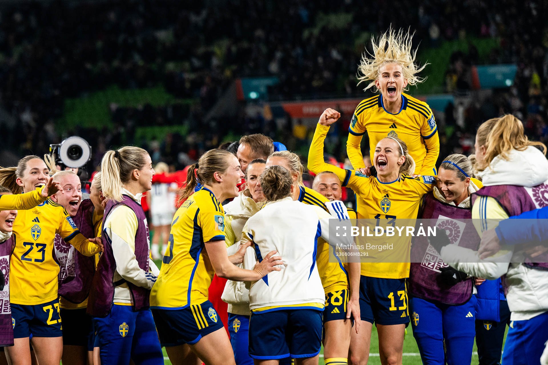 Sofia Jakobsson and Amanda Ilestedt of Sweden celebrate