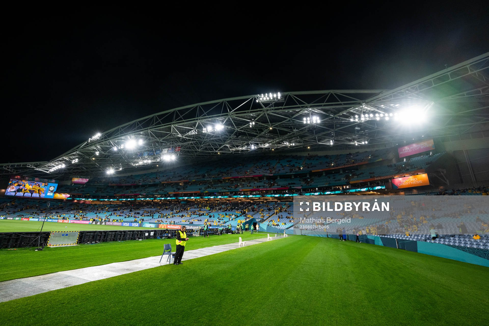 Stadium Australia ahead of the FIFA Women's World Cup round of 16 football match match between Australia and Denmark on August 7, 2023 in Sydney.