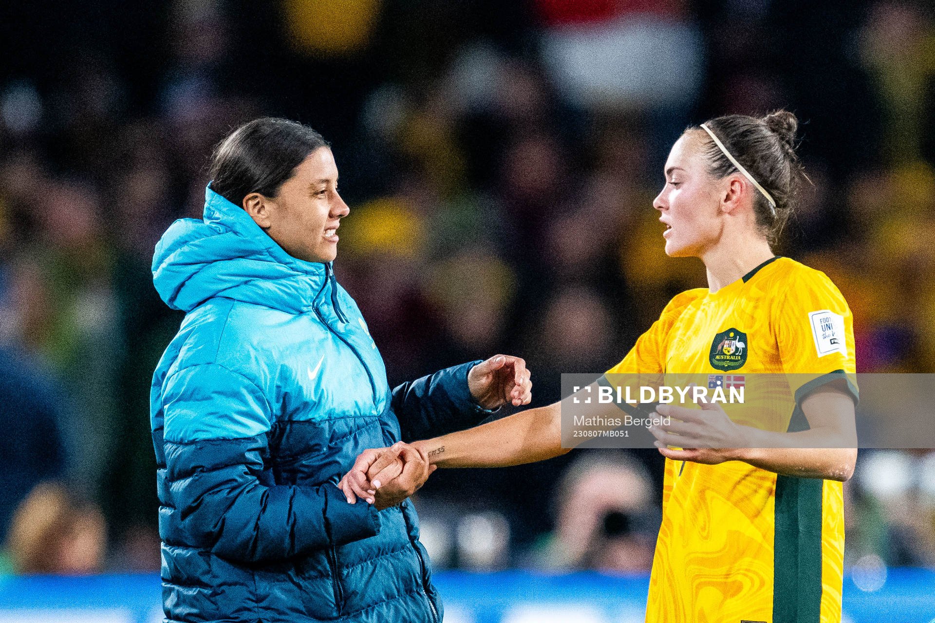Sam Kerr and Caitlin Foord of Australia celebrate