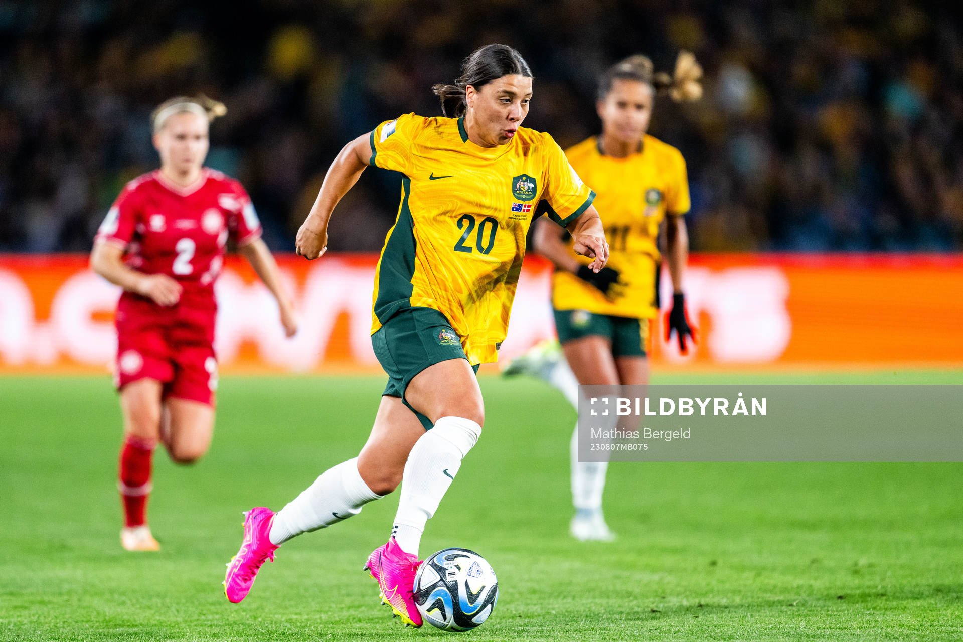 Sam Kerr of Australia during the FIFA Women's World Cup round of 16 football match match between Australia and Denmark on August 7, 2023 in Sydney.