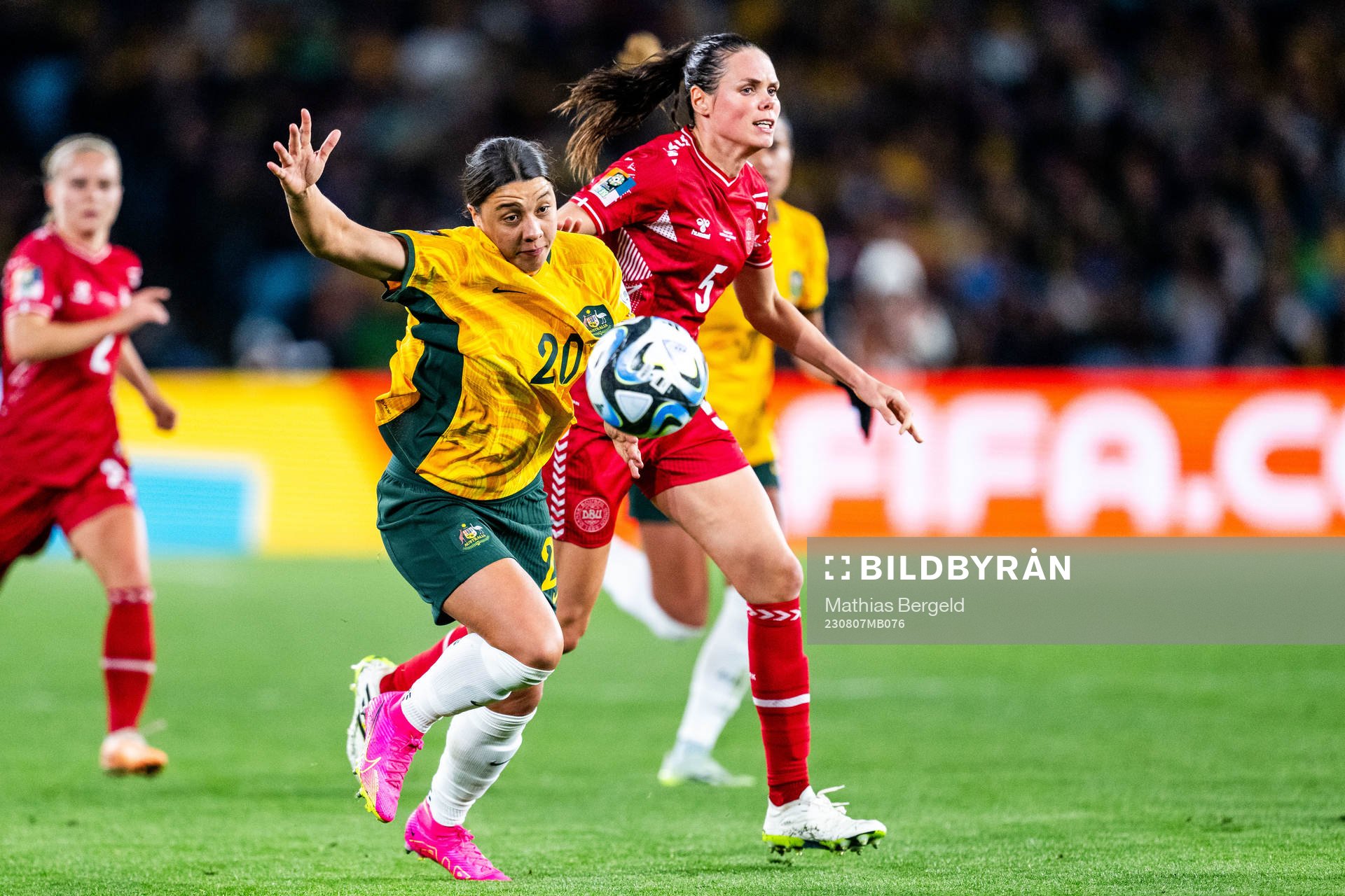 Sam Kerr of Australia and Simone Boye of Denmark