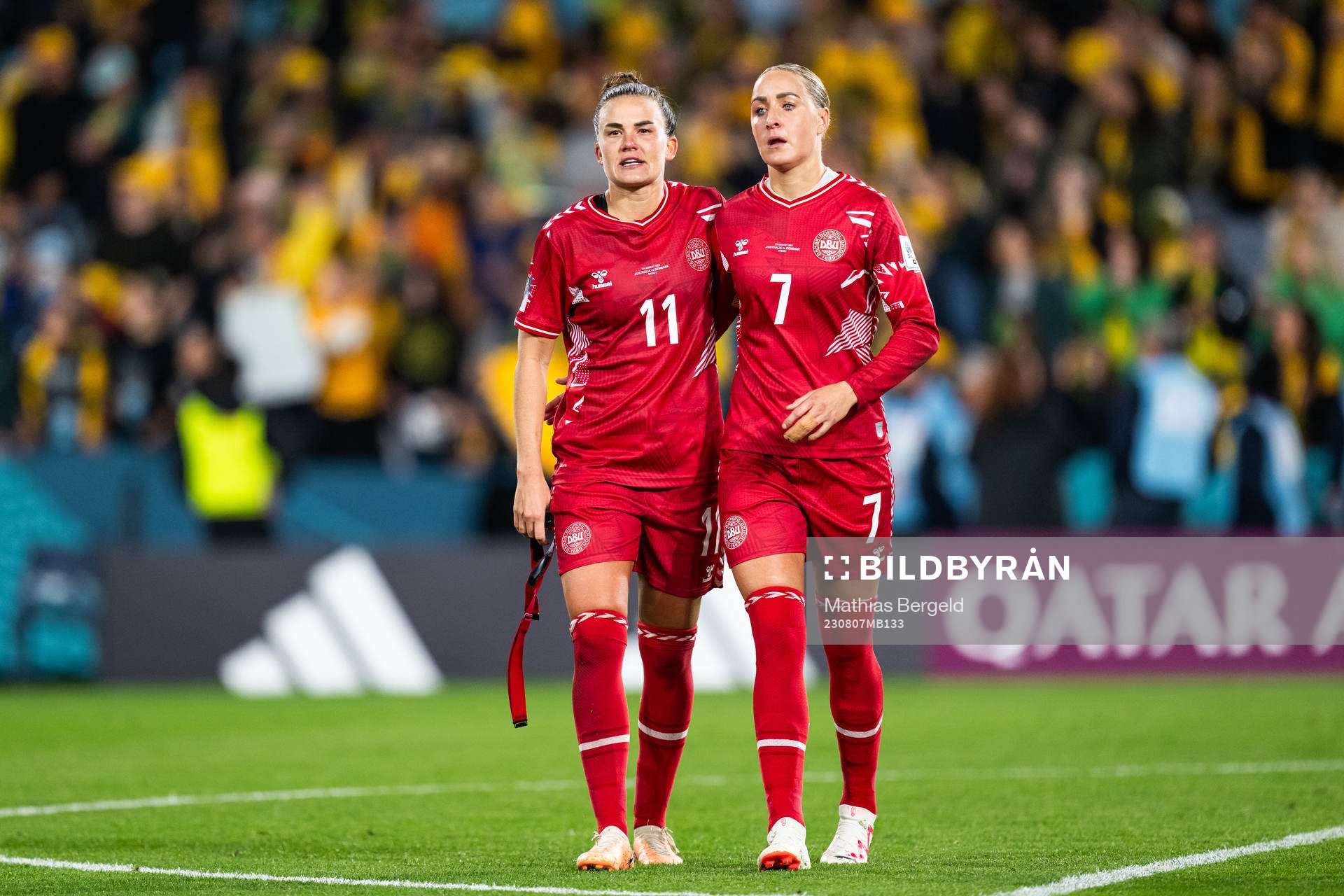 Katrine Veje and Sanne Troelsgaard of Denmark look dejected
