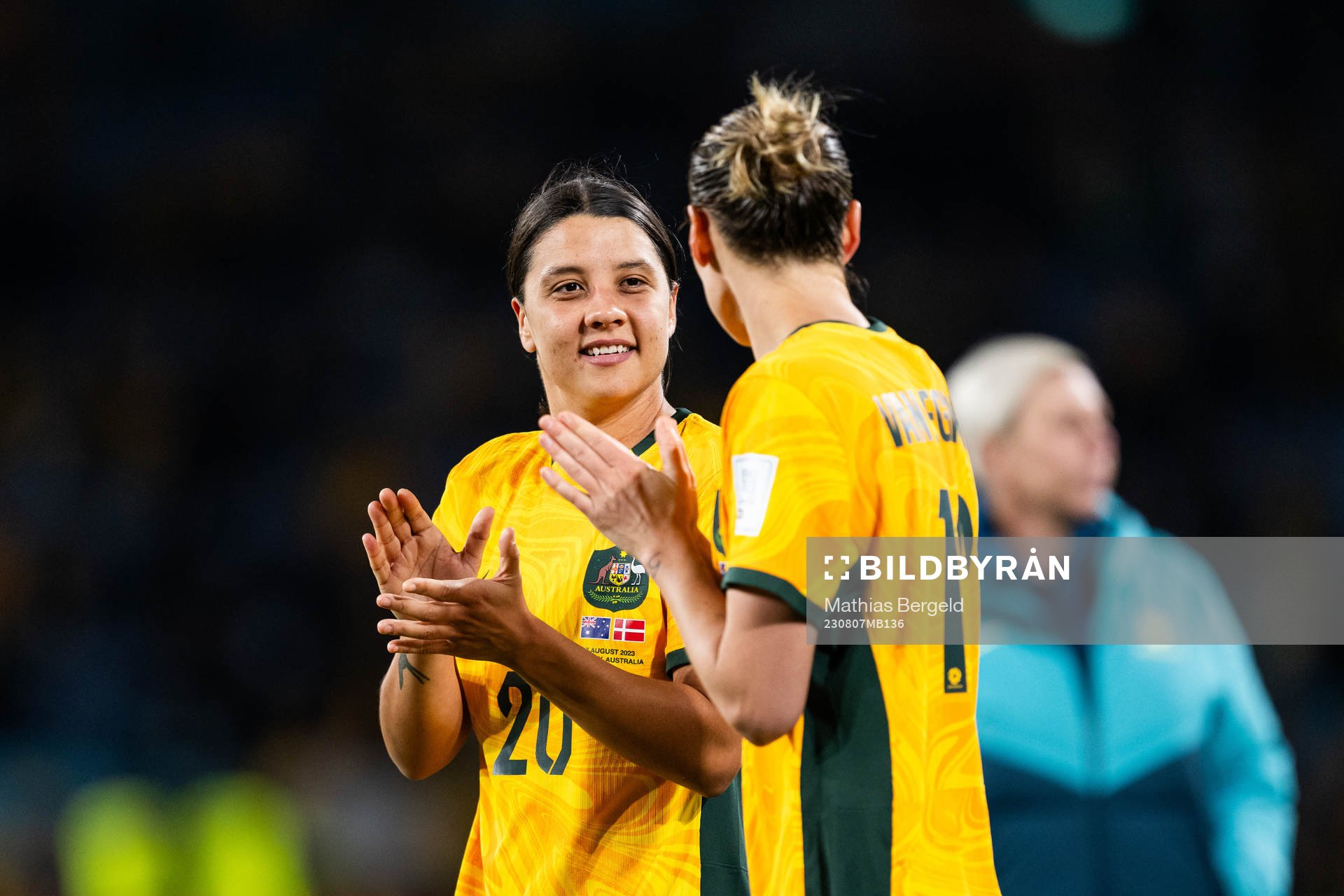 Sam Kerr and Emily van Egmond of Australia