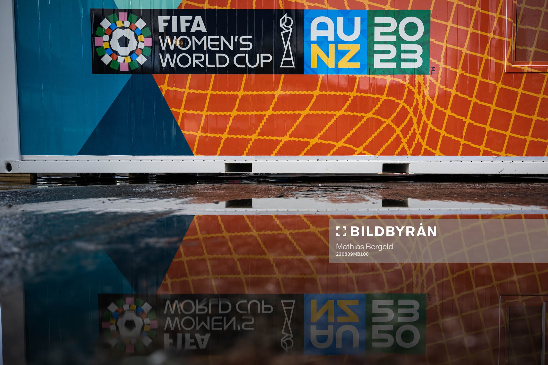 The logo for the FIFA Women's World Cup is reflected in