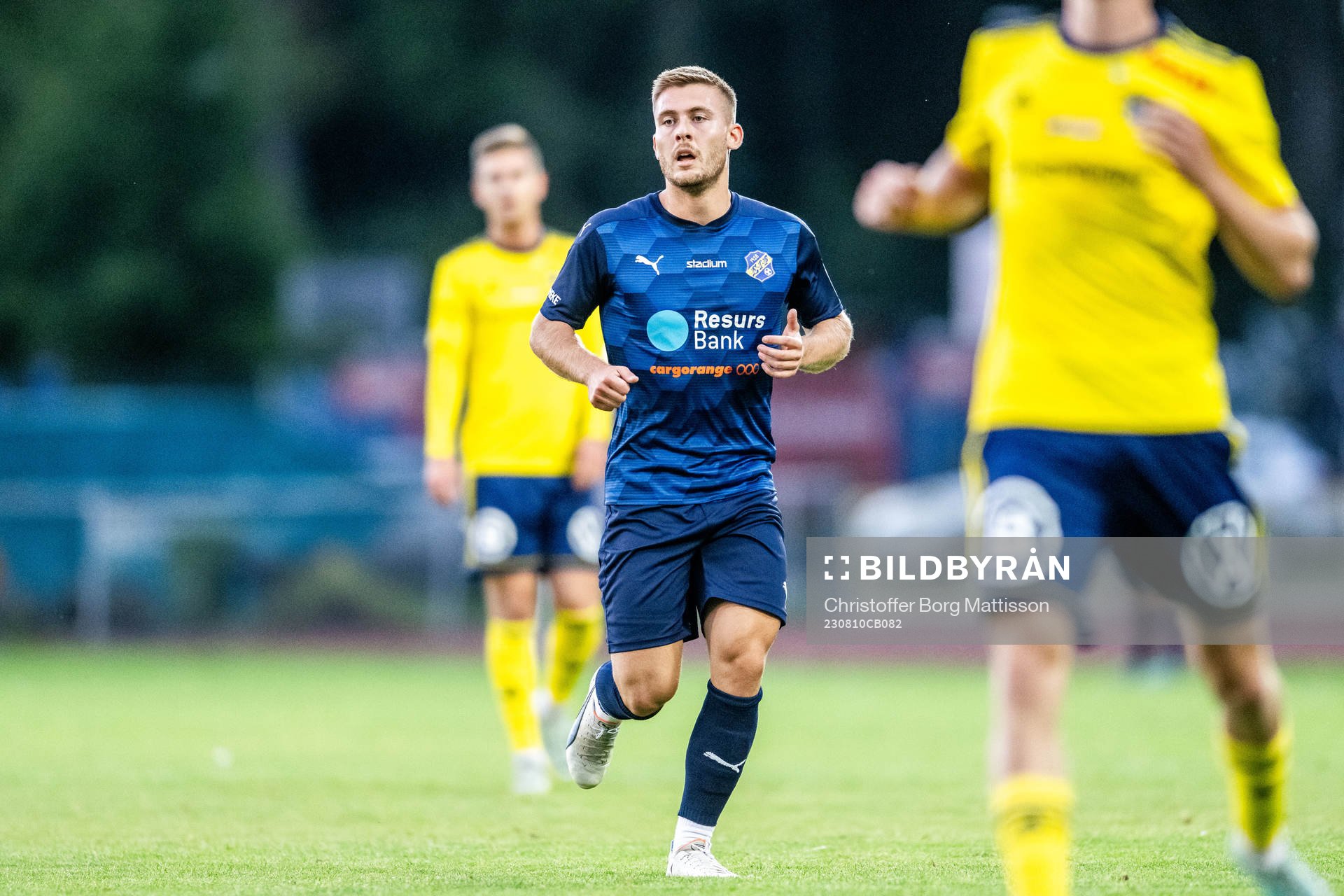 Eskilsminne IFs Dragos Daniel Farcas Lohan under fotbollsmatchen i Division 1 Södra mellan Ängelholm och Eskilsminne IF den 10 augusti 2023 i Ängelholm.