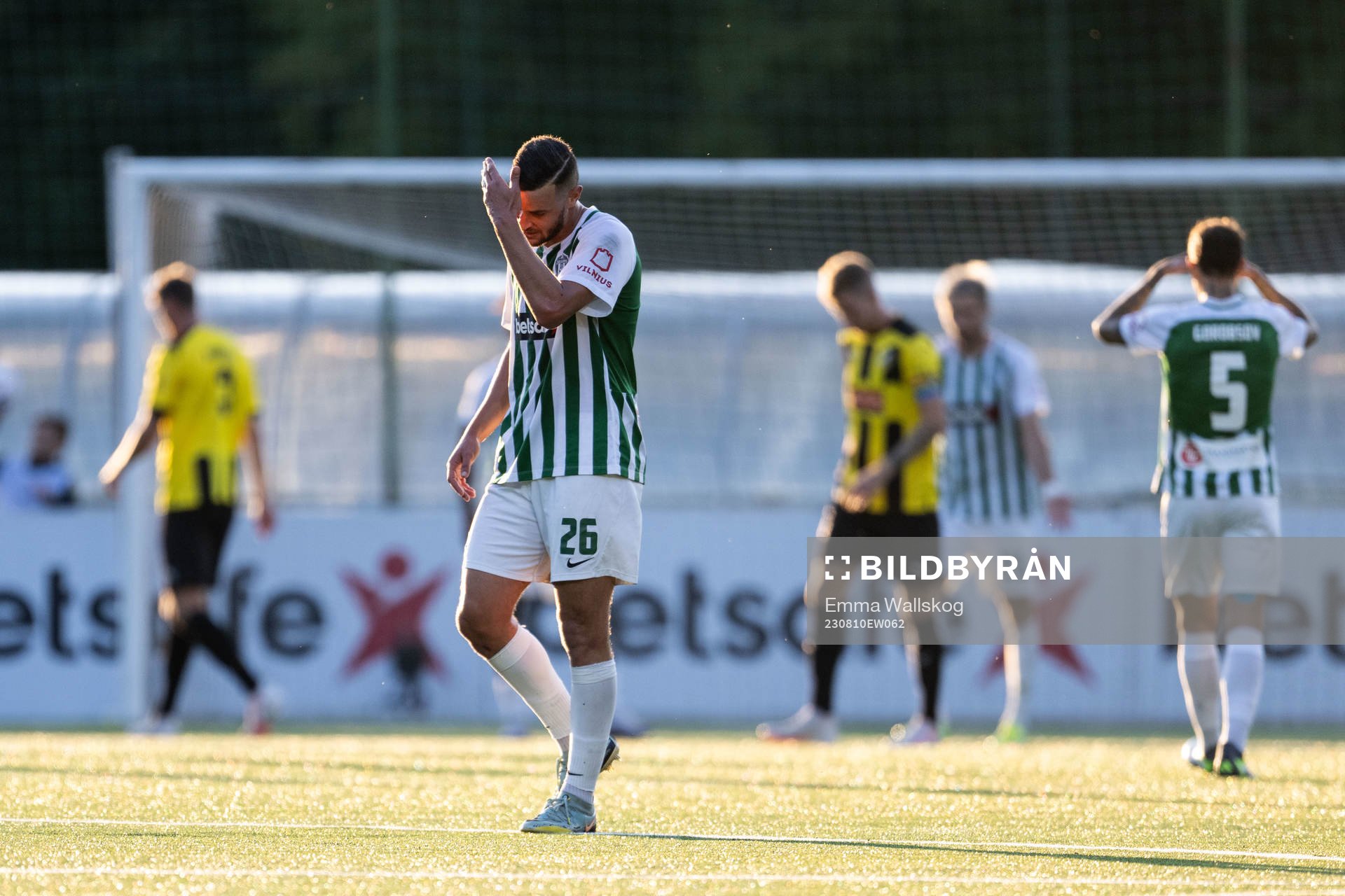 Nassim Hnid of Zalgiris Vilnius looks dejected