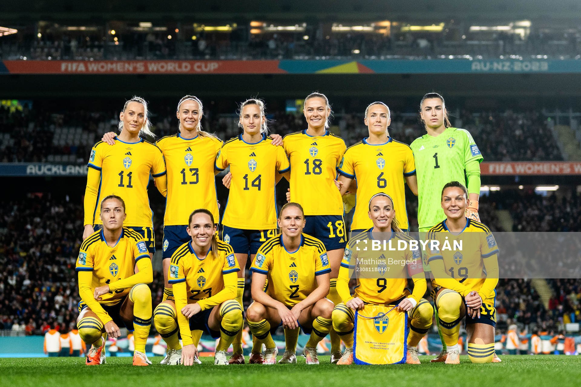 The starting eleven of Sweden ahead of the FIFA Women's World Cup quarterfinal between Japan and Sweden on August 11, 2023 in Auckland.