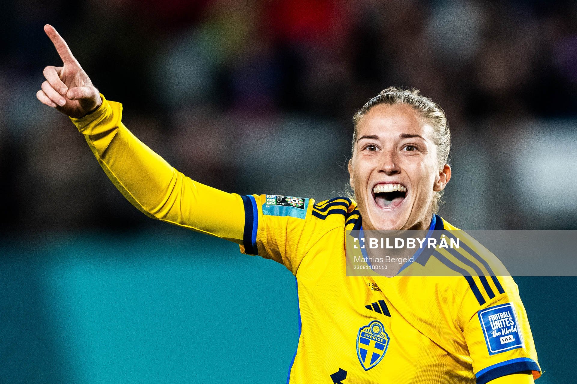 Filippa Angeldahl of Sweden celebrates after scoring 0-2 during the FIFA Women's World Cup quarterfinal between Japan and Sweden on August 11, 2023 in Auckland. 