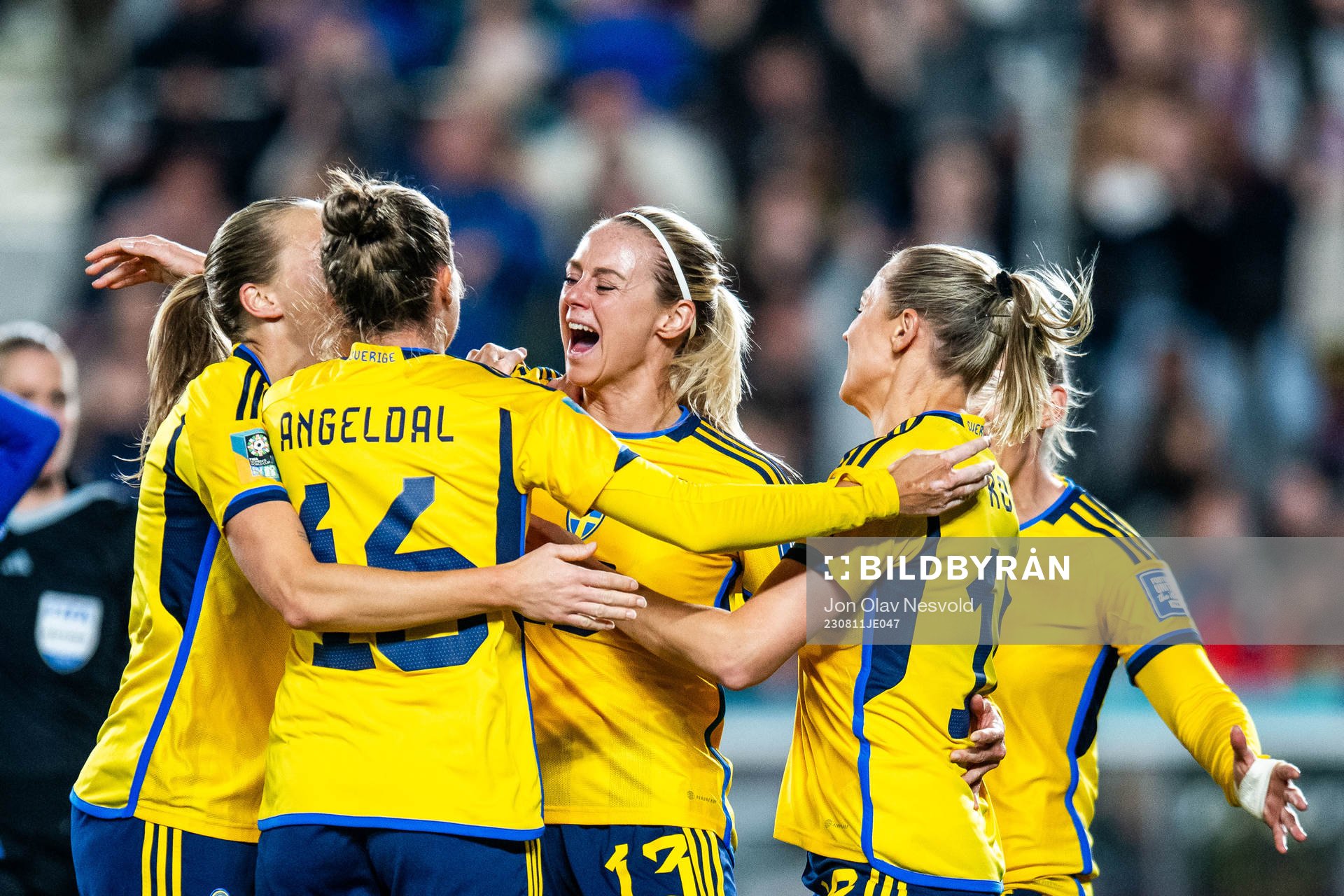 Amanda Ilestedt of Sweden celebrates with team