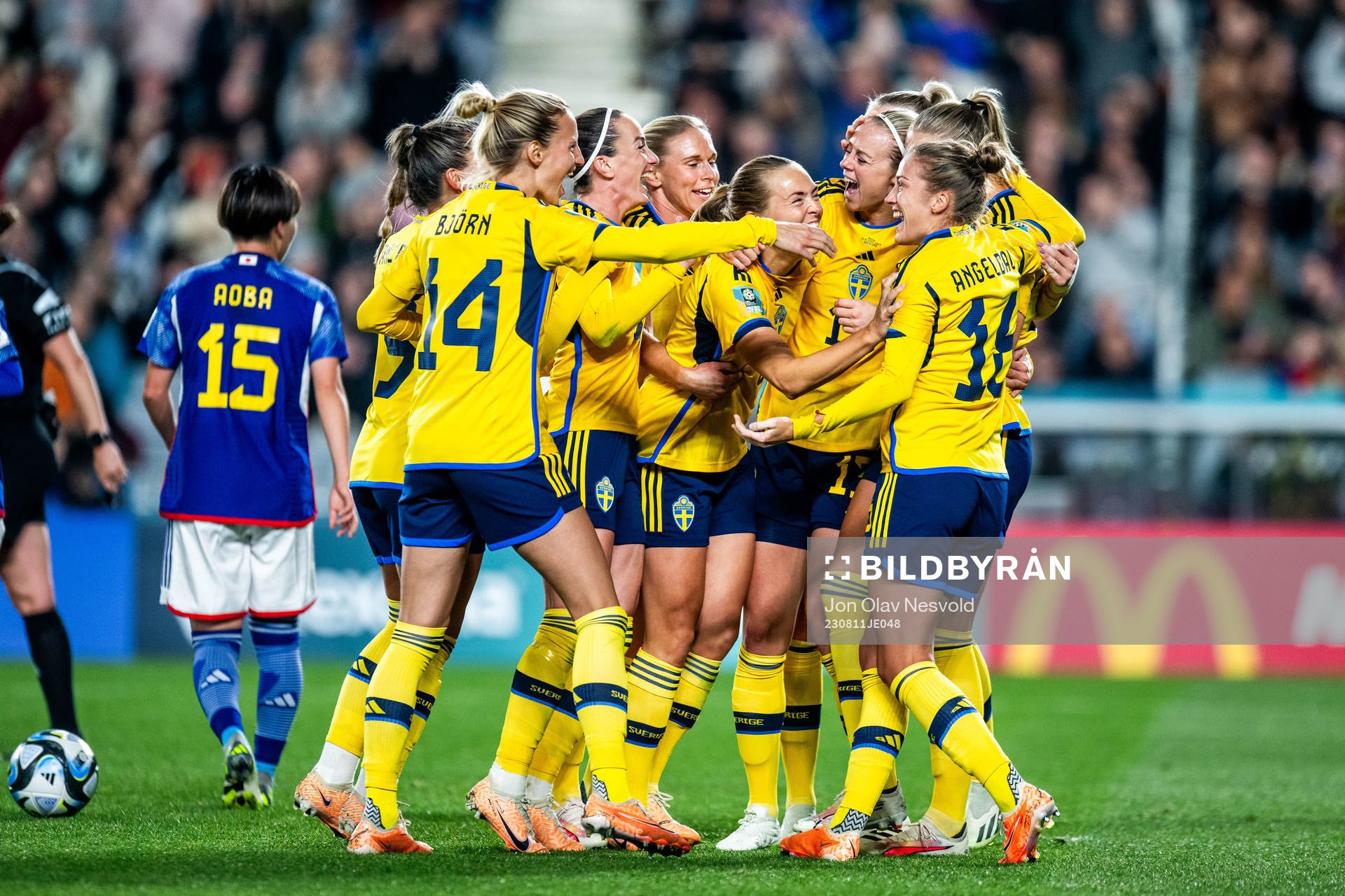 Amanda Ilestedt of Sweden celebrates with team