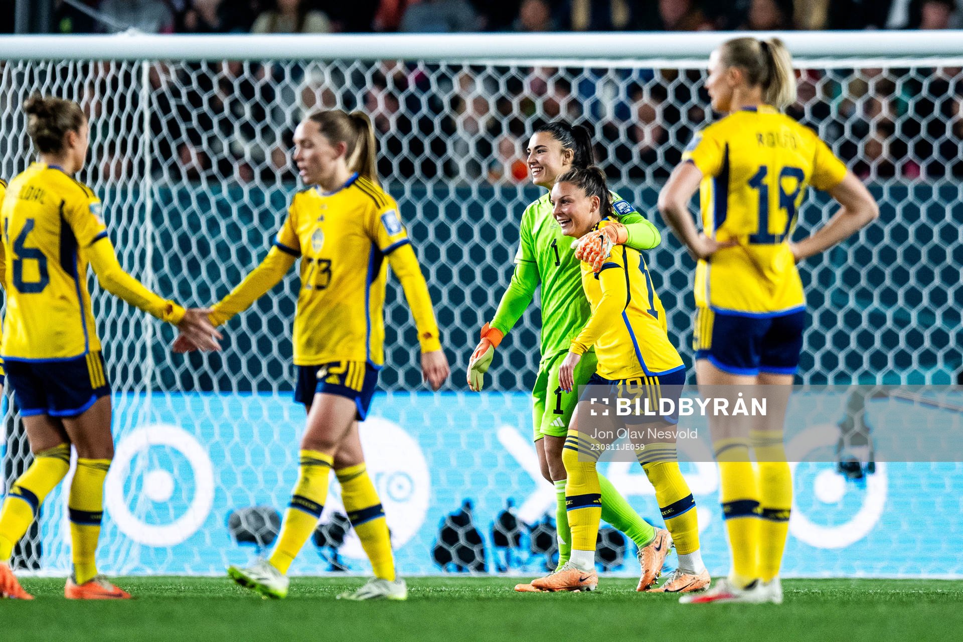 Goalkeeper Zecira Musovic and Johanna Rytting Kaneryd of
