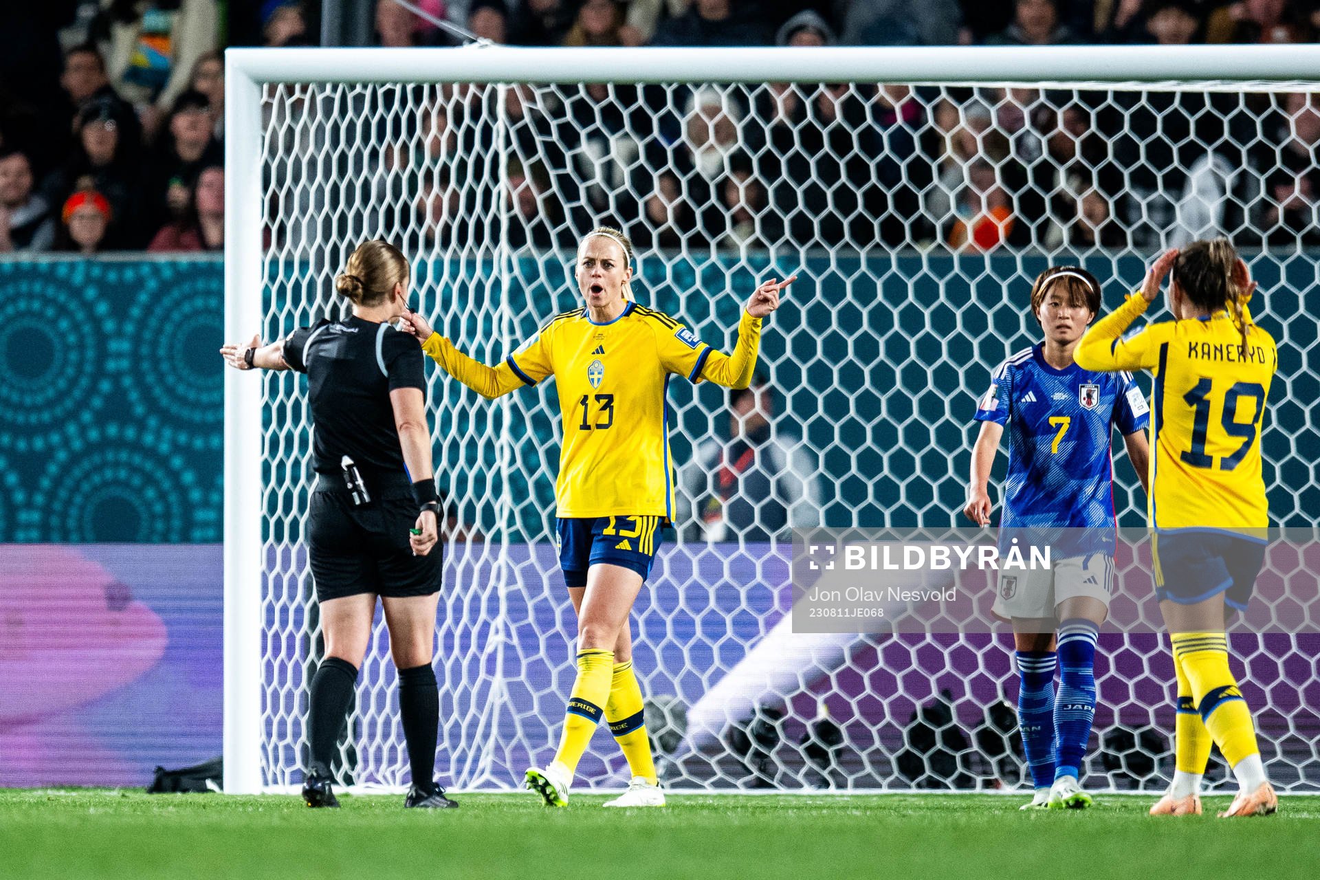 Amanda Ilestedt of Sweden reacts
