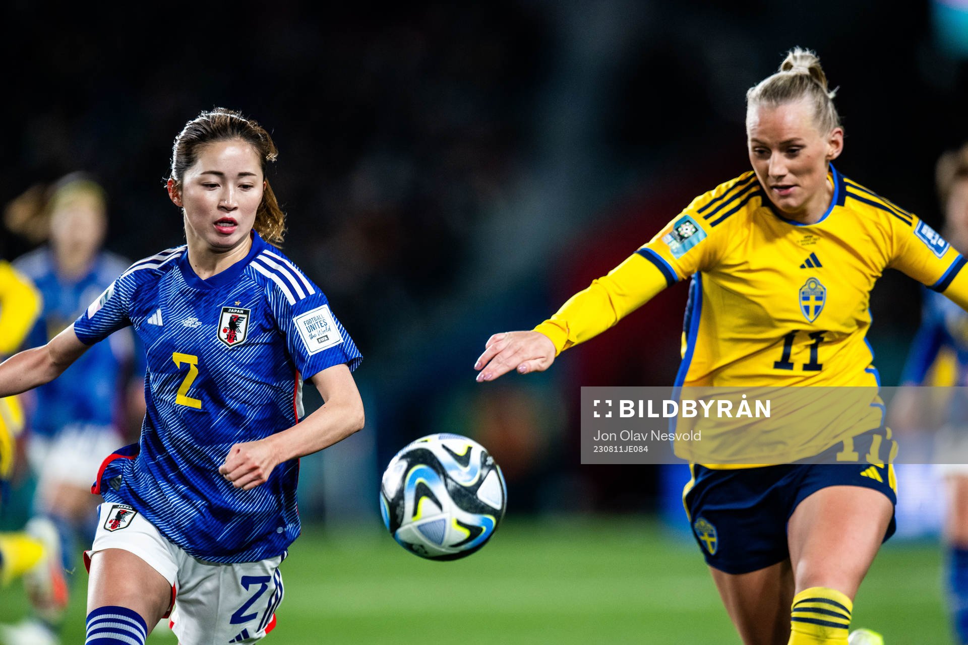 Risa Shimizu of Japan and Stina Blackstenius of Sweden
