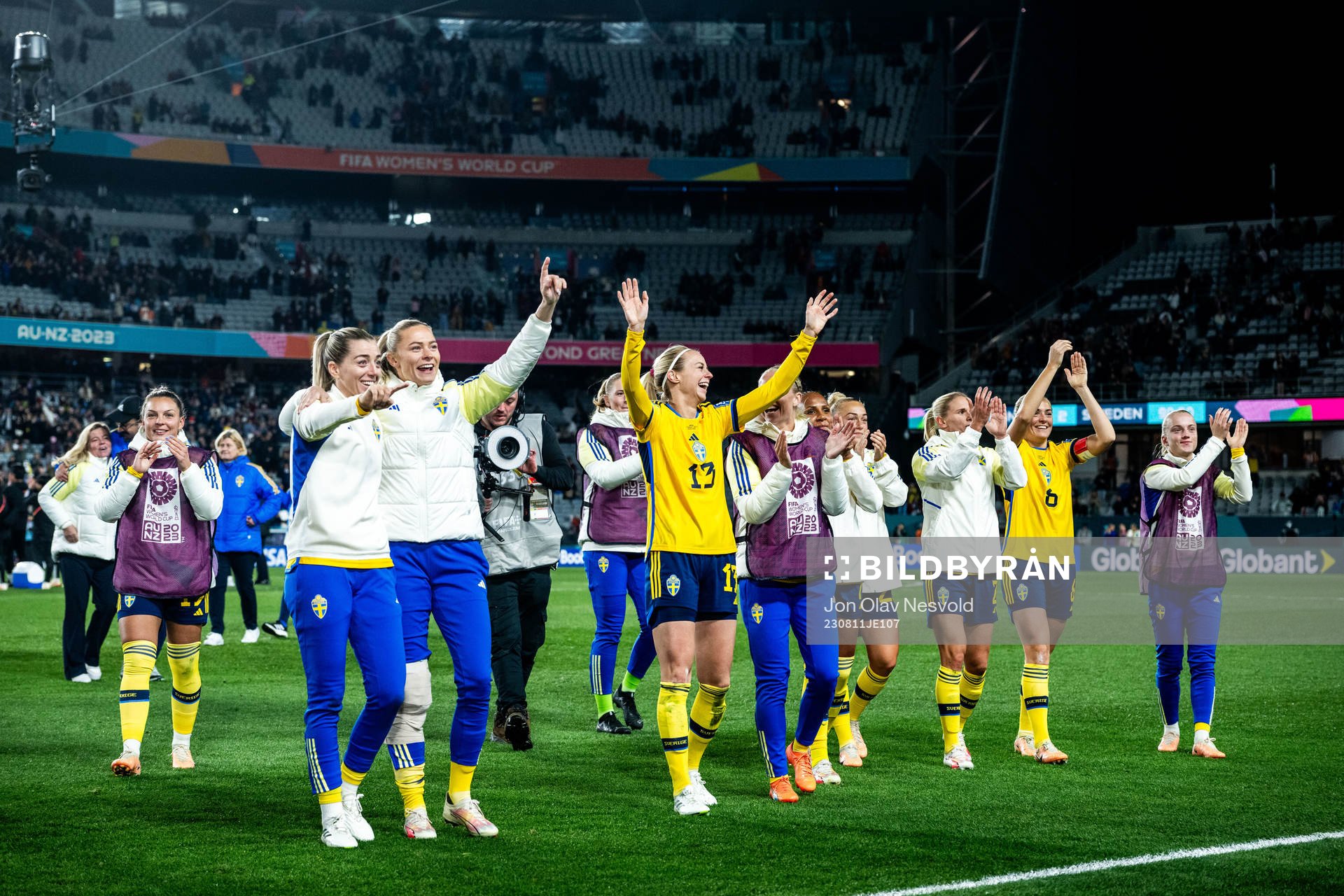 Amanda Ilestedt of Sweden celebrates after the FIFA Women's World Cup quarterfinal between Japan and Sweden on August 11, 2023 in Auckland.