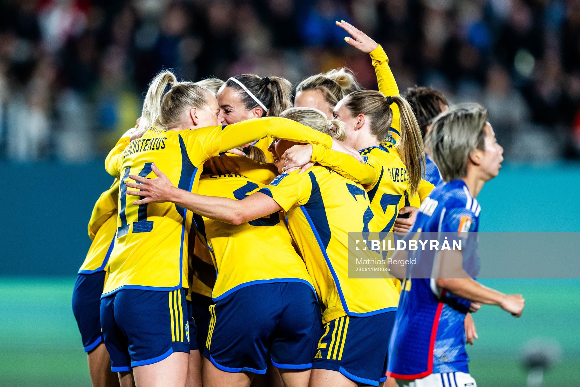 Amanda Ilestedt of Sweden celebrates with team