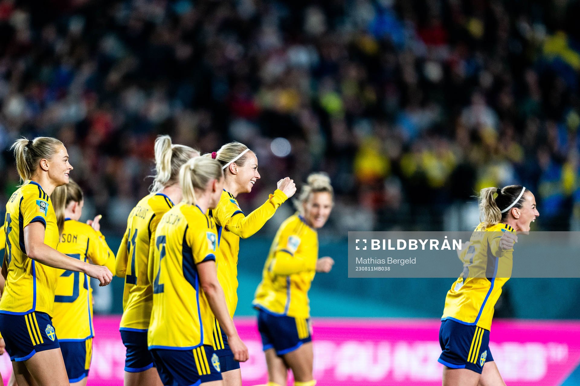Amanda Ilestedt of Sweden celebrates with team