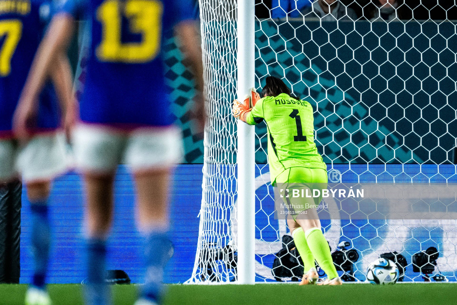 goalkeeper Zecira Musovic of Sweden stretching